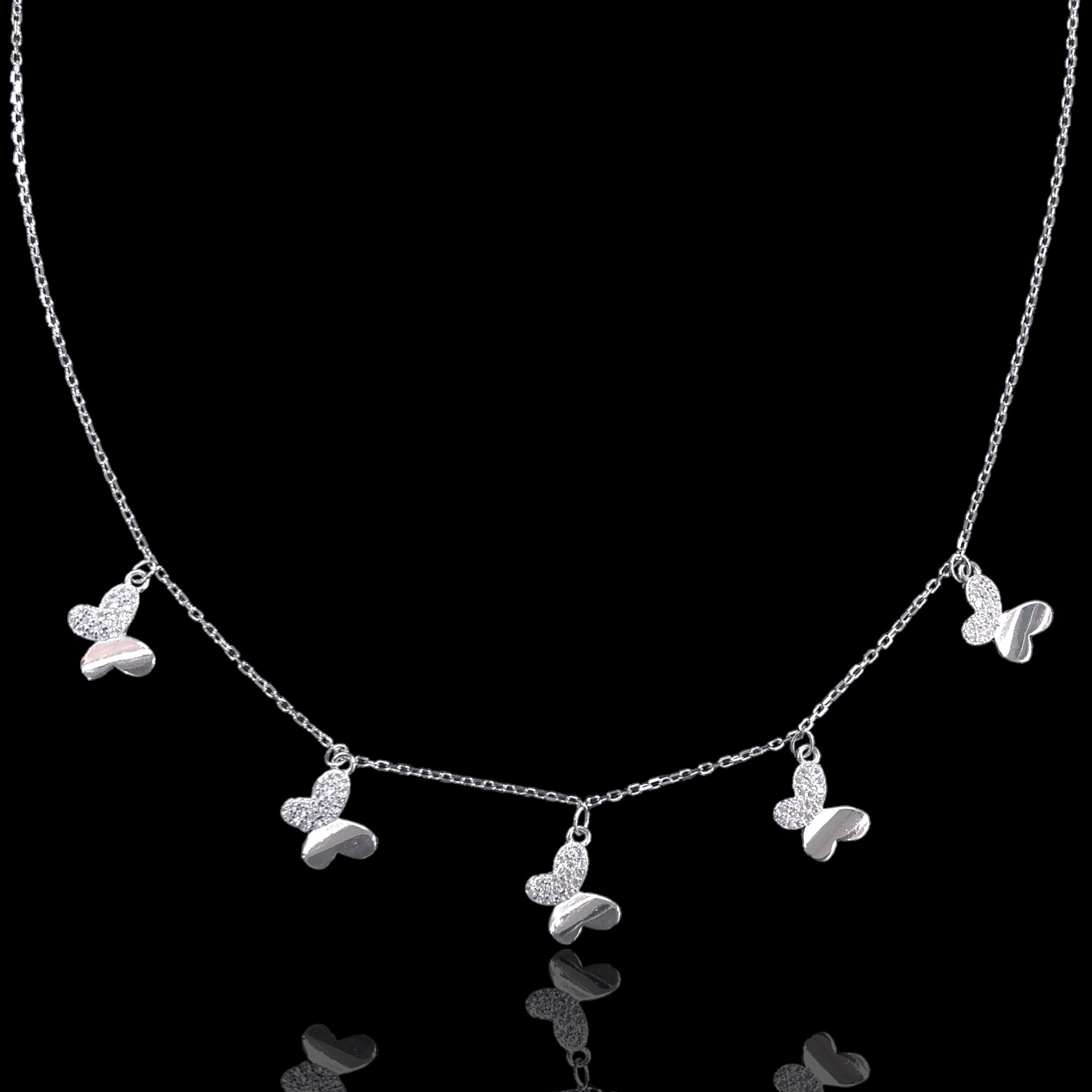 925 Sterling Silver CZ 5 Butterfly Adjustable Necklace - Kuania 925 Sterling Silver