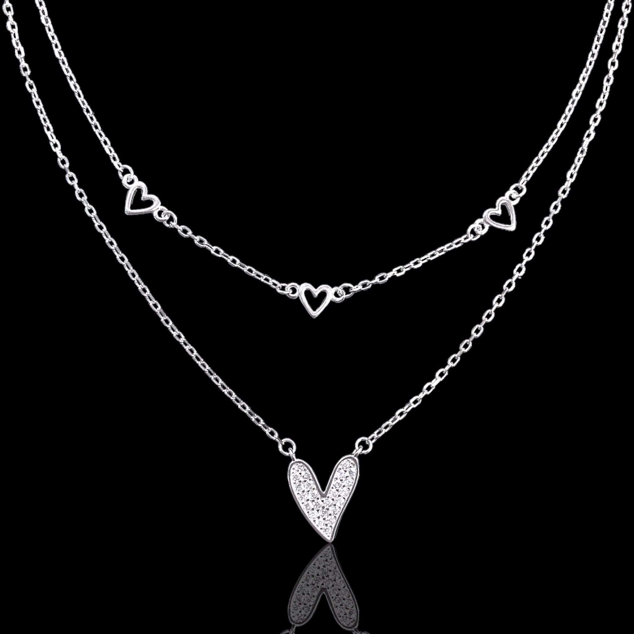 925 Sterling Silver CZ Curved Heart Adjustable Necklace - Kuania 925 Sterling Silver