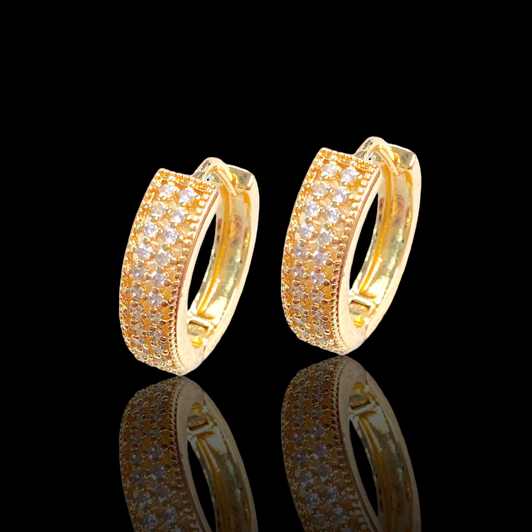 18K Gold Filled Regalia Double CZ Huggie Earrings