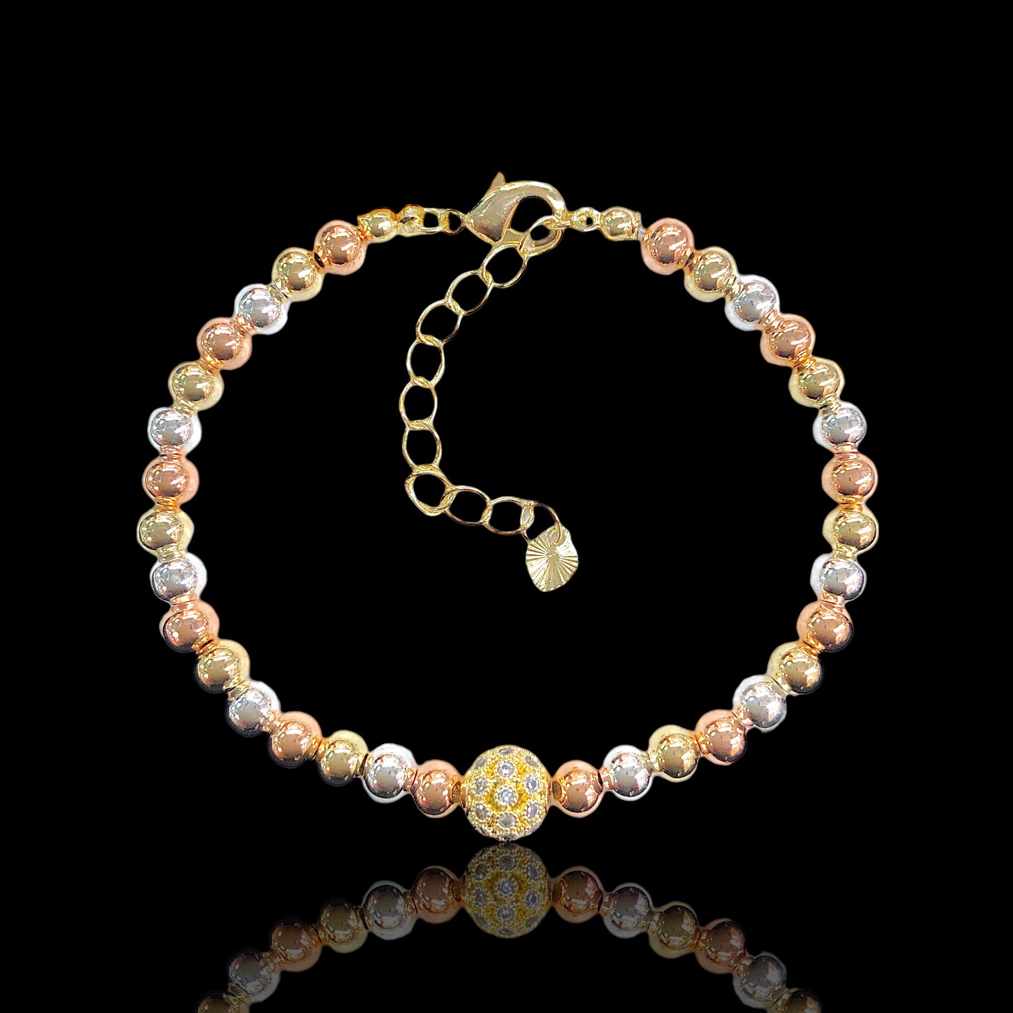 18k Gold Filled Infinity Orb Tricolor Beads Bracelet