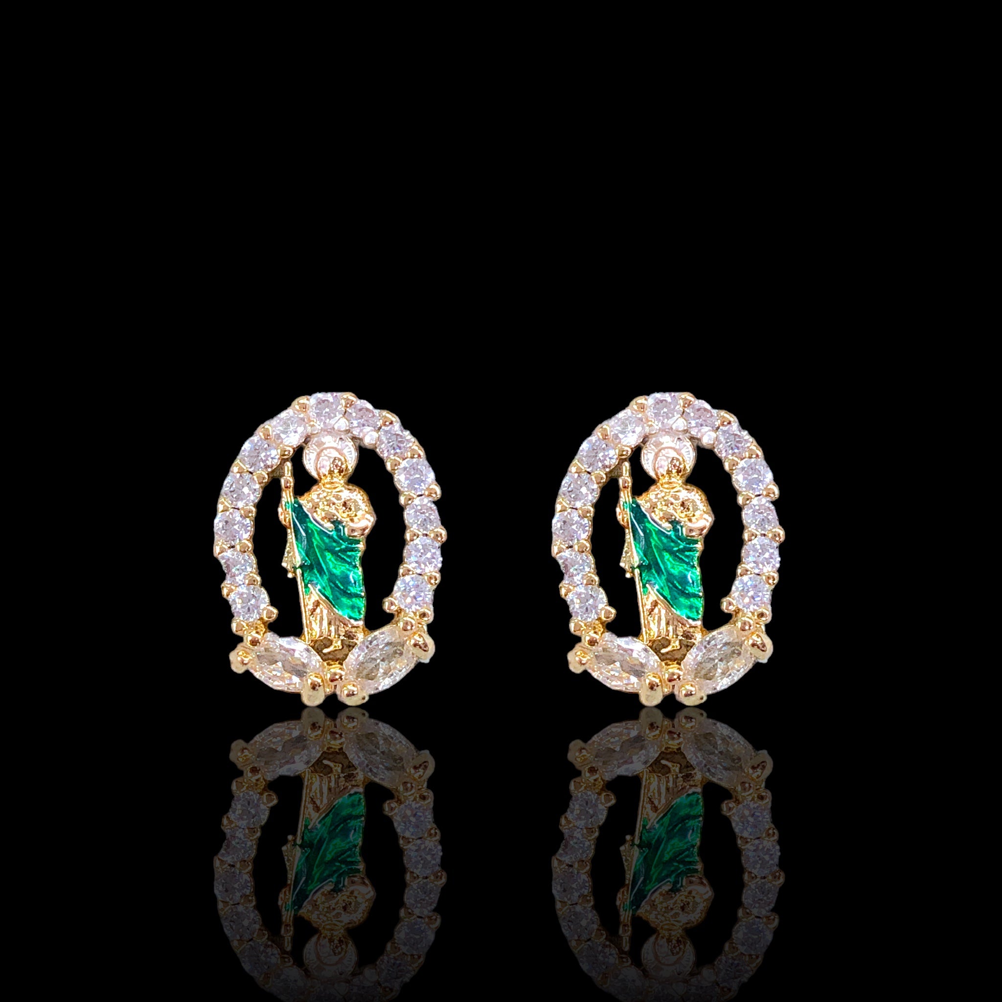 Gold Filled Oro Laminado San Judas CZ Stud Earrings