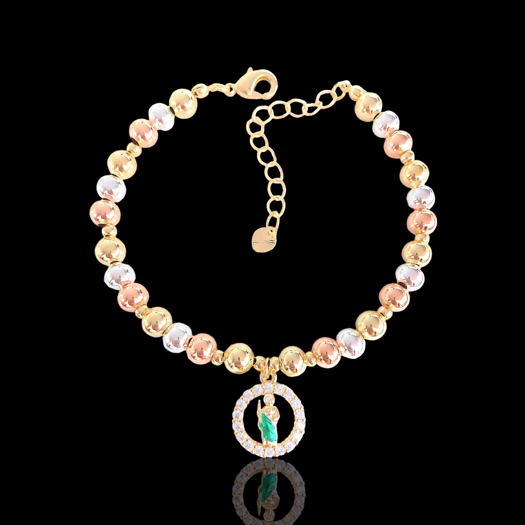 Oro Laminado Gold Filled San Judas Tricolor Beaded Bracelet