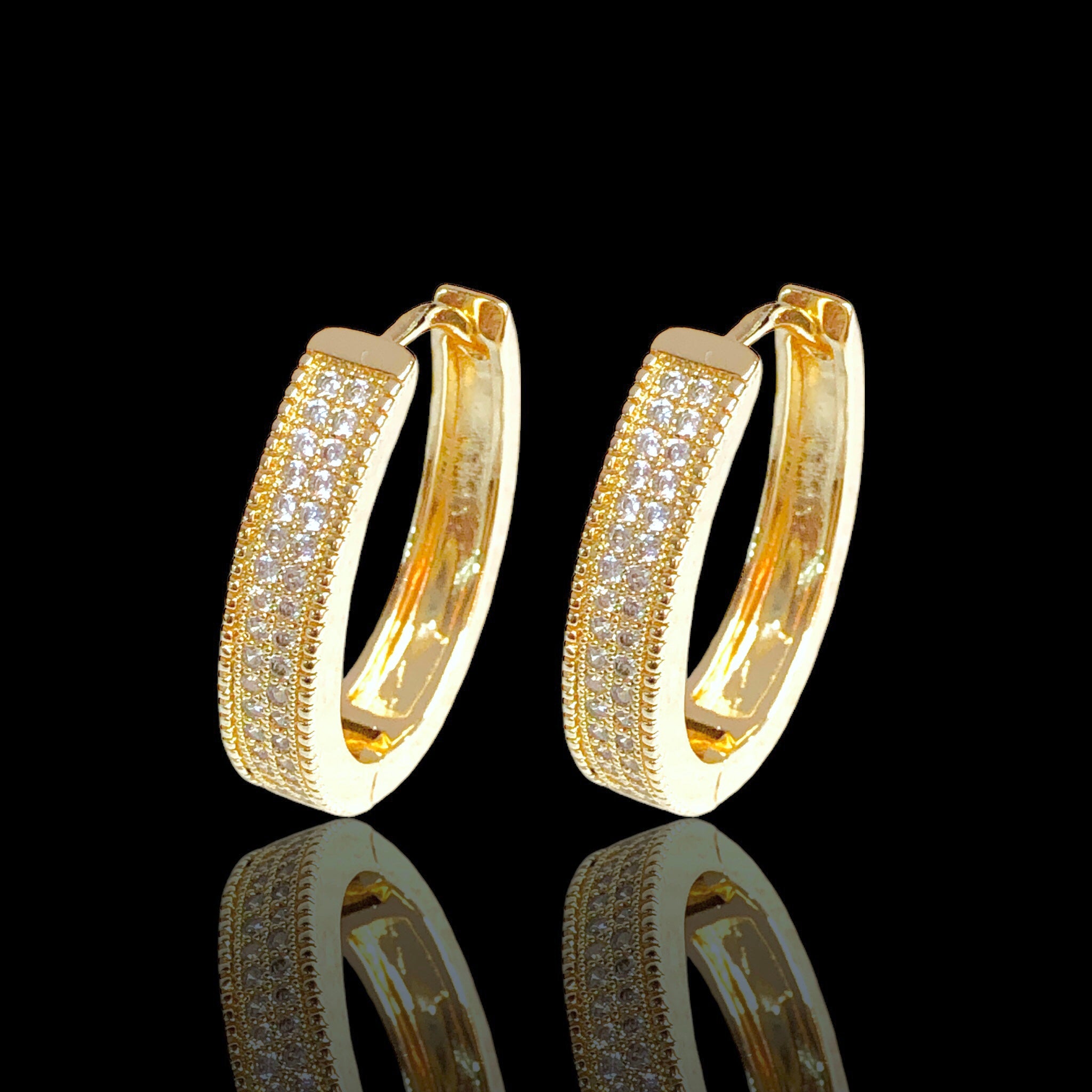 Oro Laminado Gold Filled Moroccan Oval Cubic Zirconia Hoop