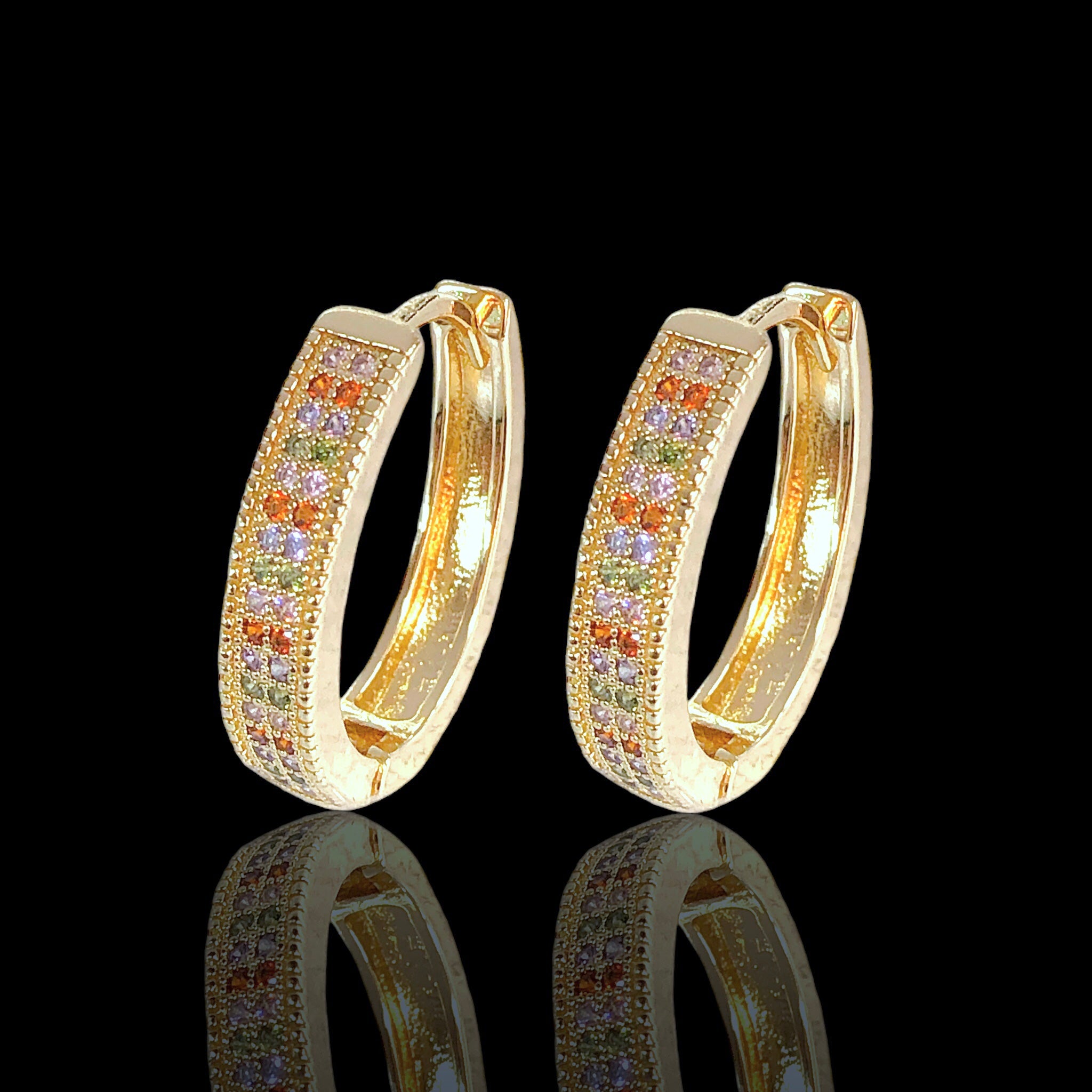 Oro Laminado Gold Filled Moroccan Oval Cubic Zirconia Hoop