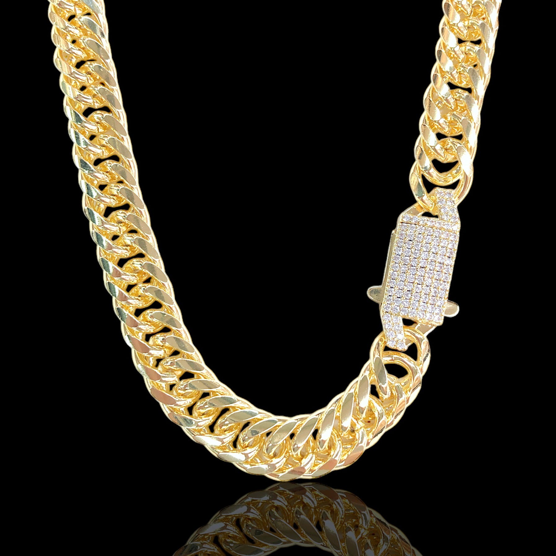 Oro Laminado Gold Filled 10mm Tuscany Cuban Chain w/ CZ Clasp