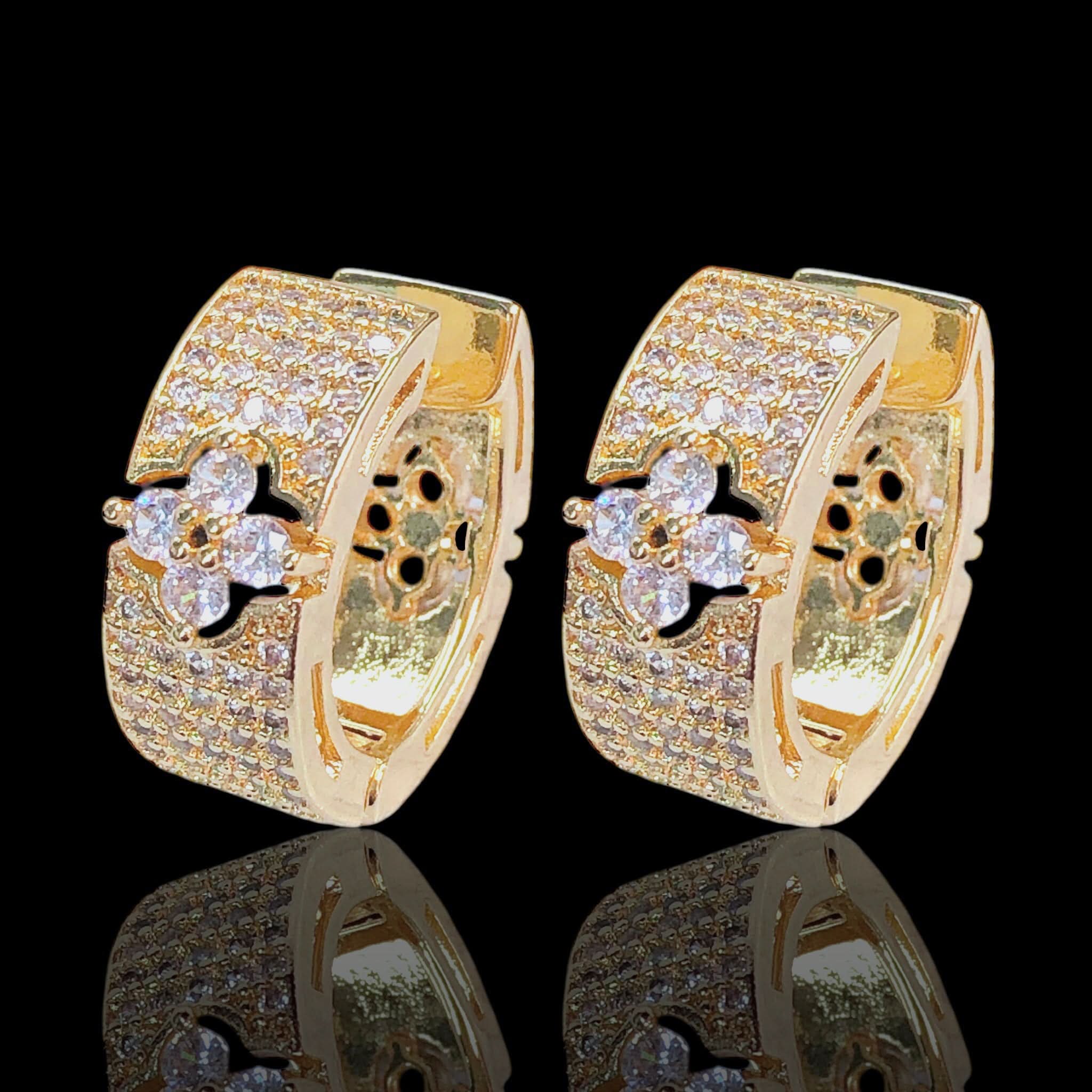Gold Filled Oro Laminado Floral Crest Zirconia Earrings