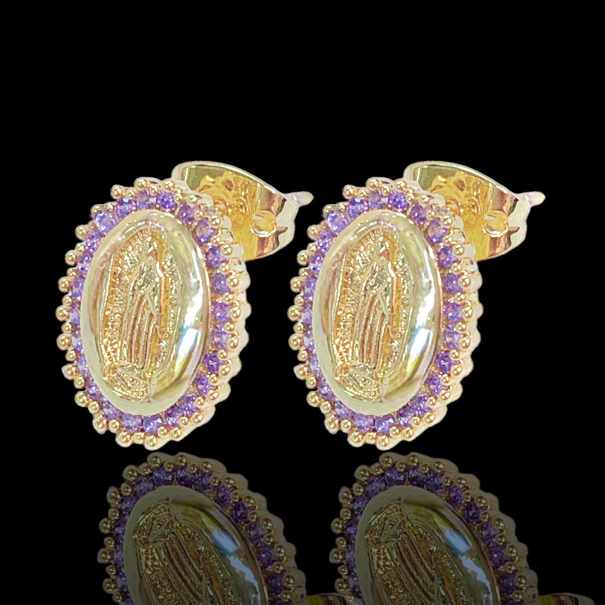 Oro Laminado Gold Filled Amethyst Guadalupe CZ Stud Earrings