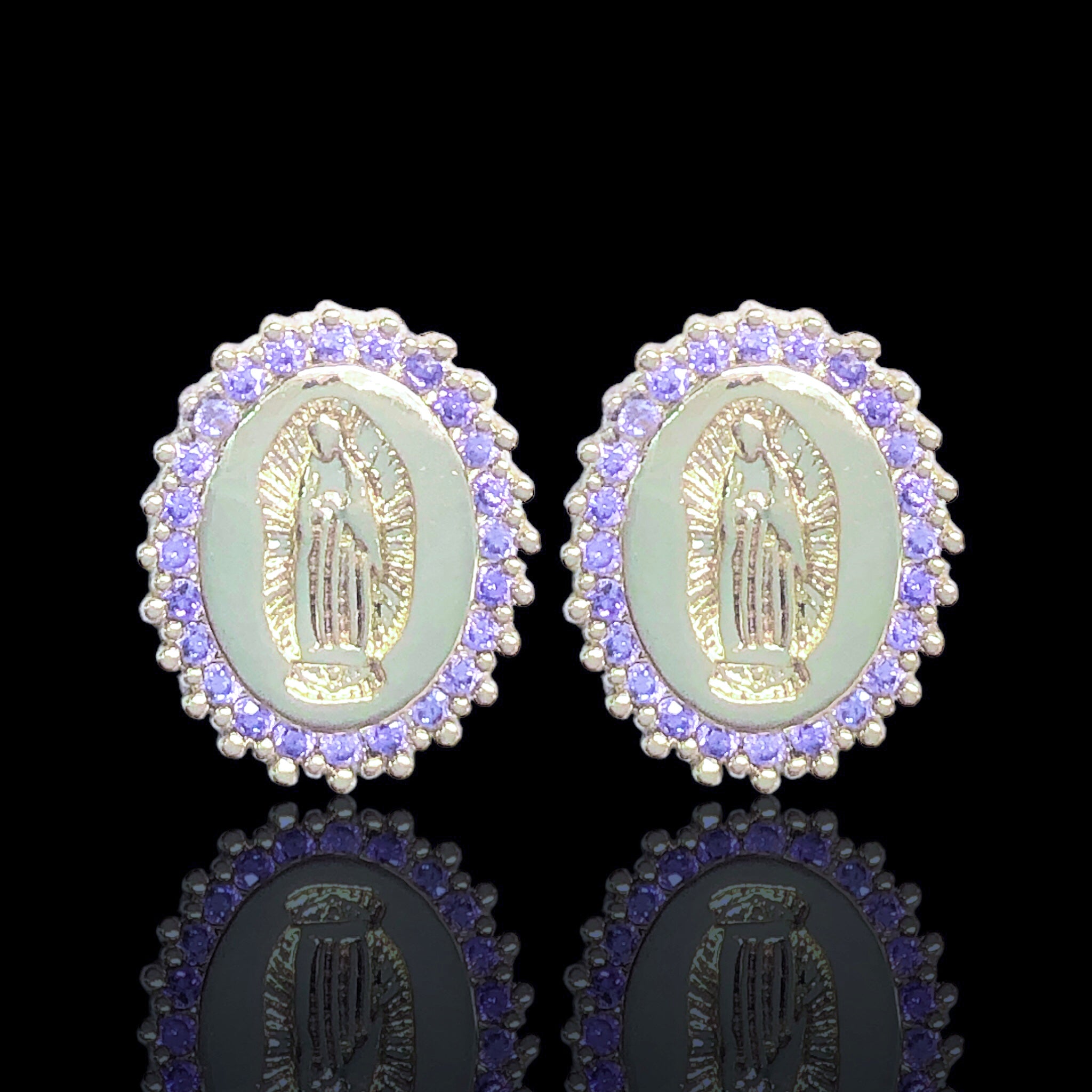 Oro Laminado Gold Filled Amethyst Guadalupe CZ Stud Earrings