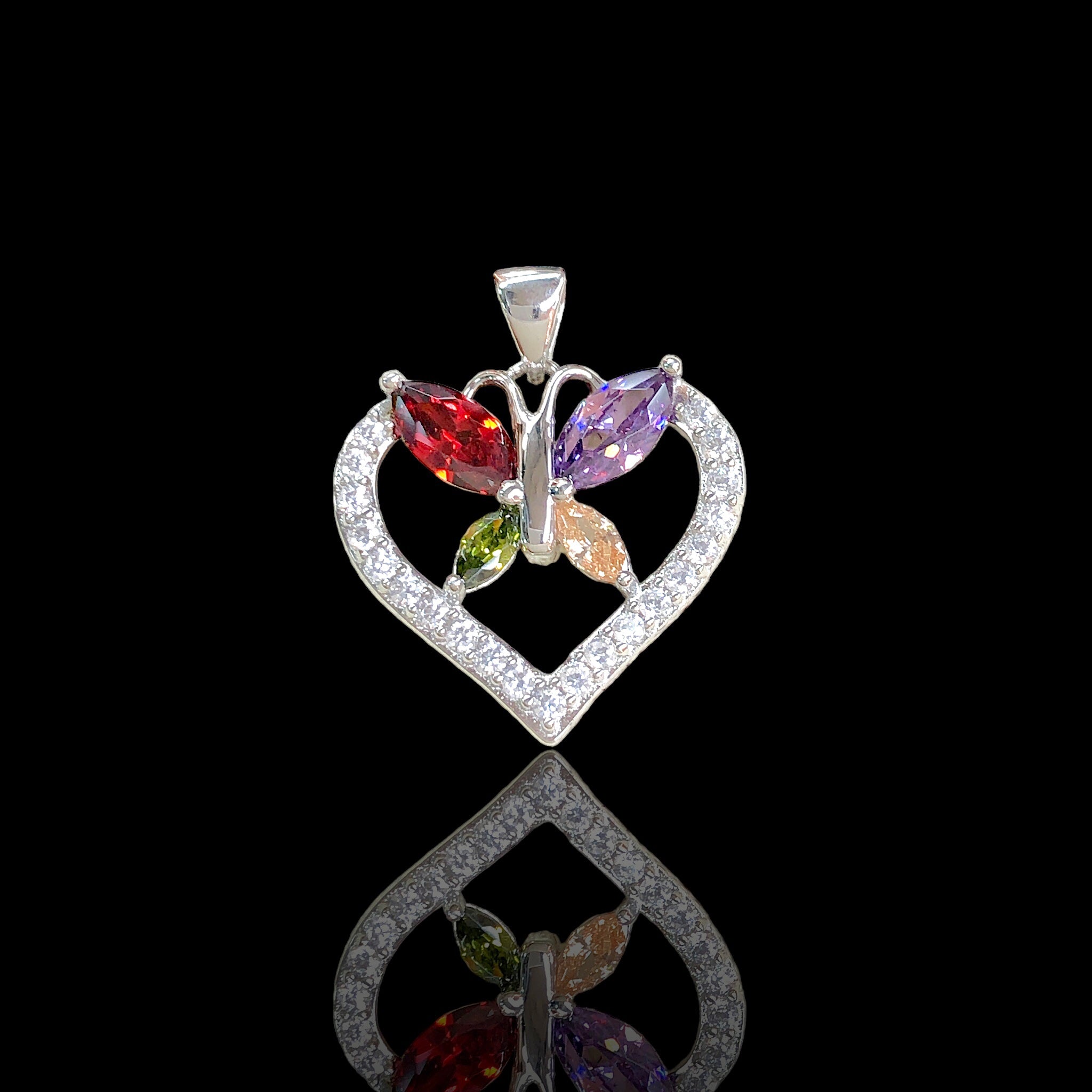 925 Sterling Silver CZ Butterfly Heart Pendant - Kuania 925 Sterling Silver