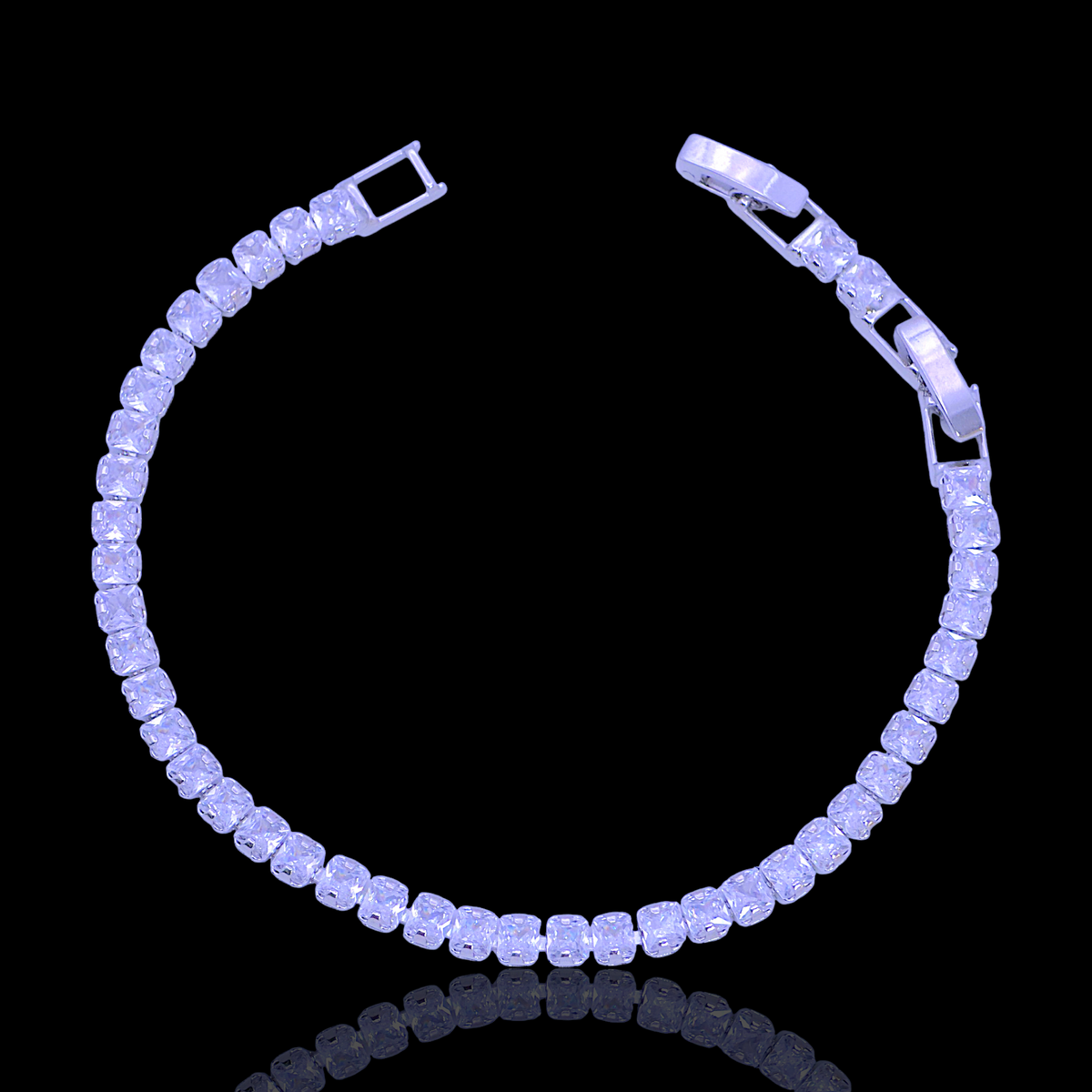 Rhodium Layered 3.5mm Emerald Cut Zirconia Tennis Bracelet