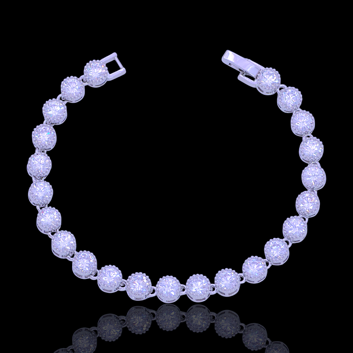 Rhodium Layered 6mm Round Florencia Gem Tennis Bracelet