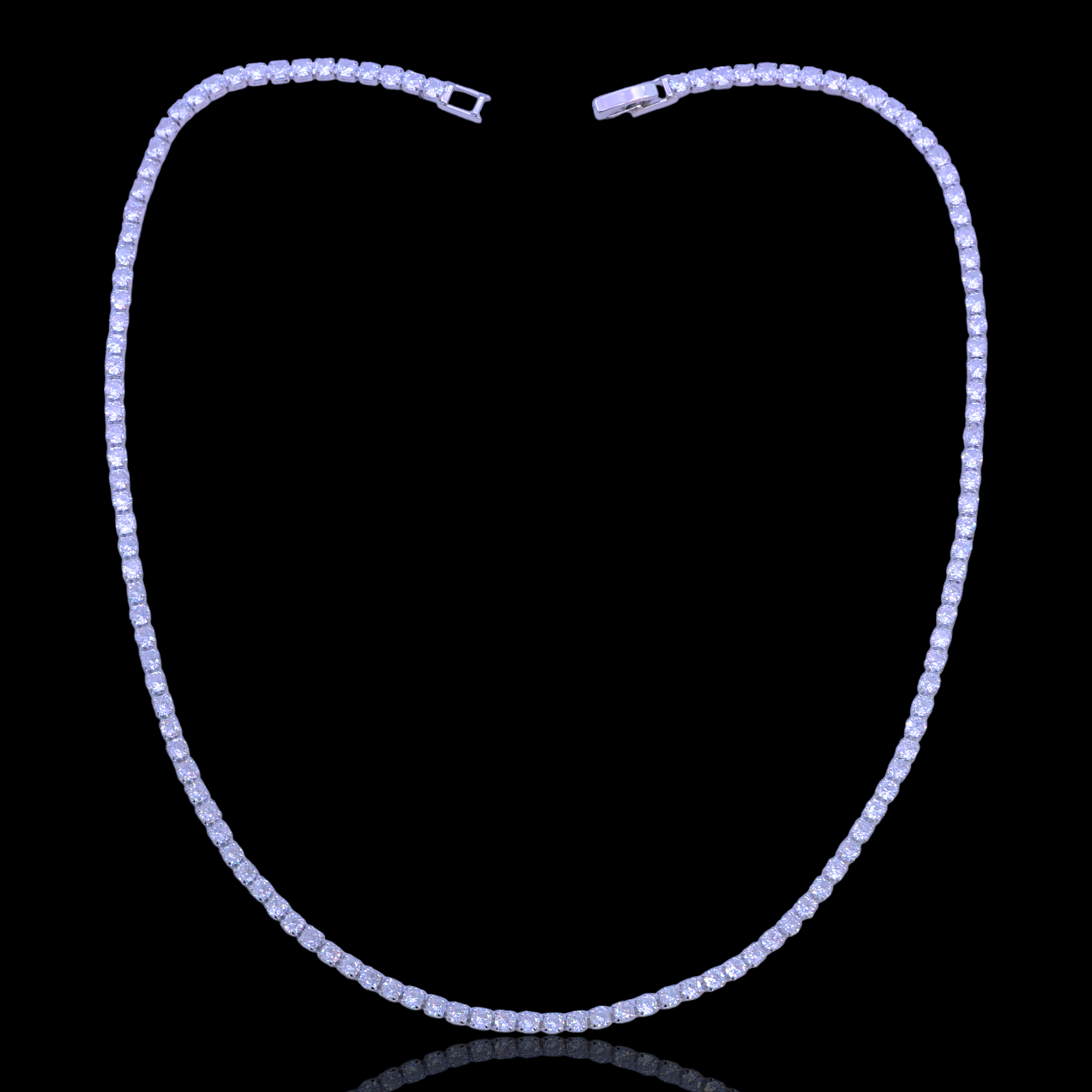 Rhodium Layered Classic 3mm Round Zirconia Tennis Necklace