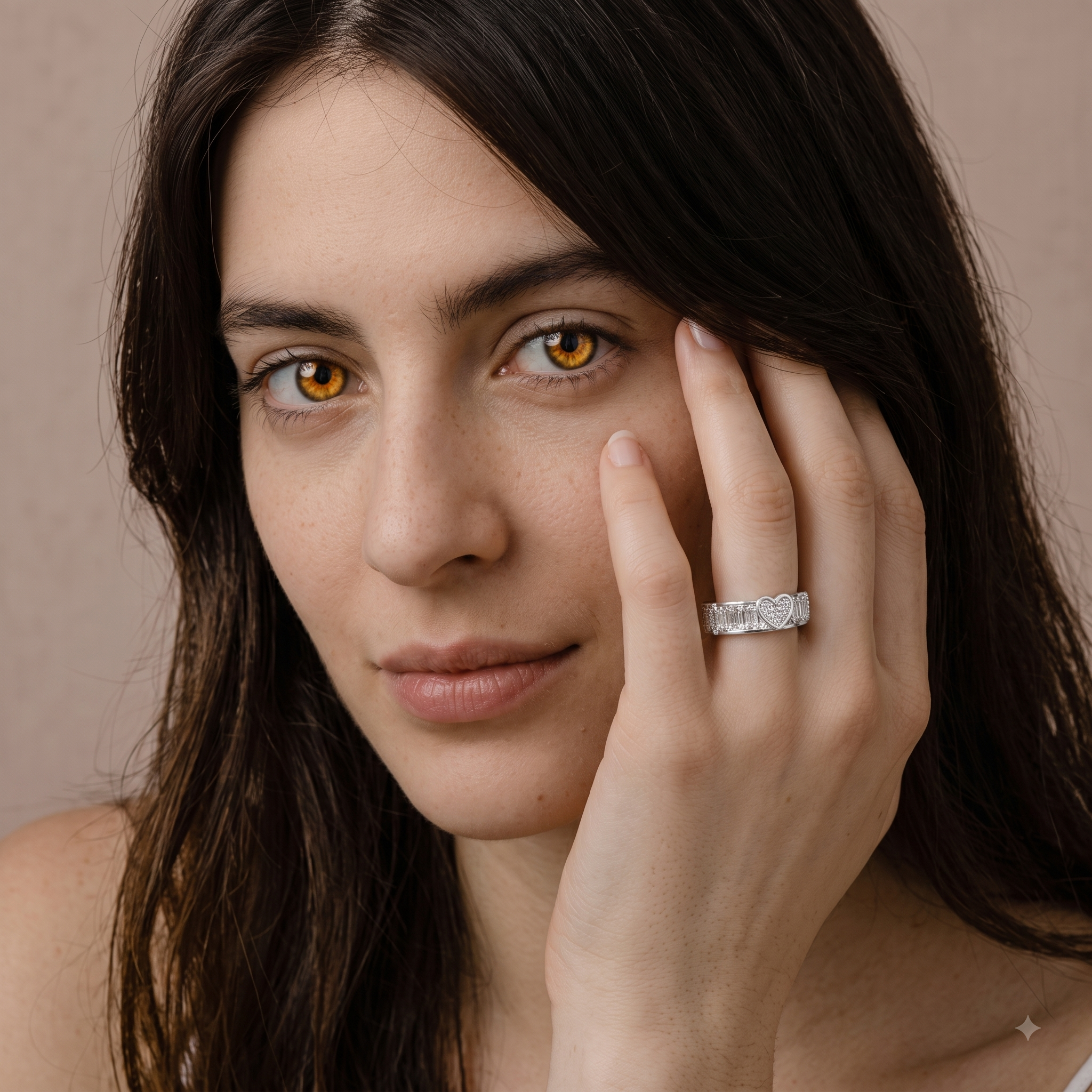 Rhodium Layered Classic Parisian Amor Heart CZ Ring