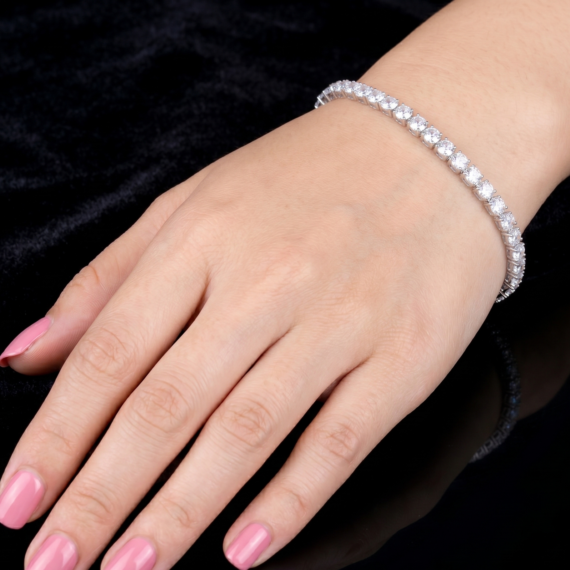Rhodium Layered Parisian Classic Round CZ Tennis Bracelet