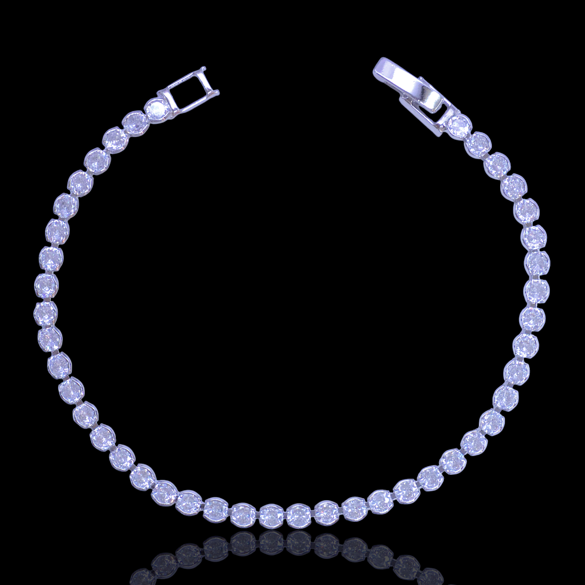 Rhodium Layered Turkish Round Bezel Zirconia Tennis Bracelet