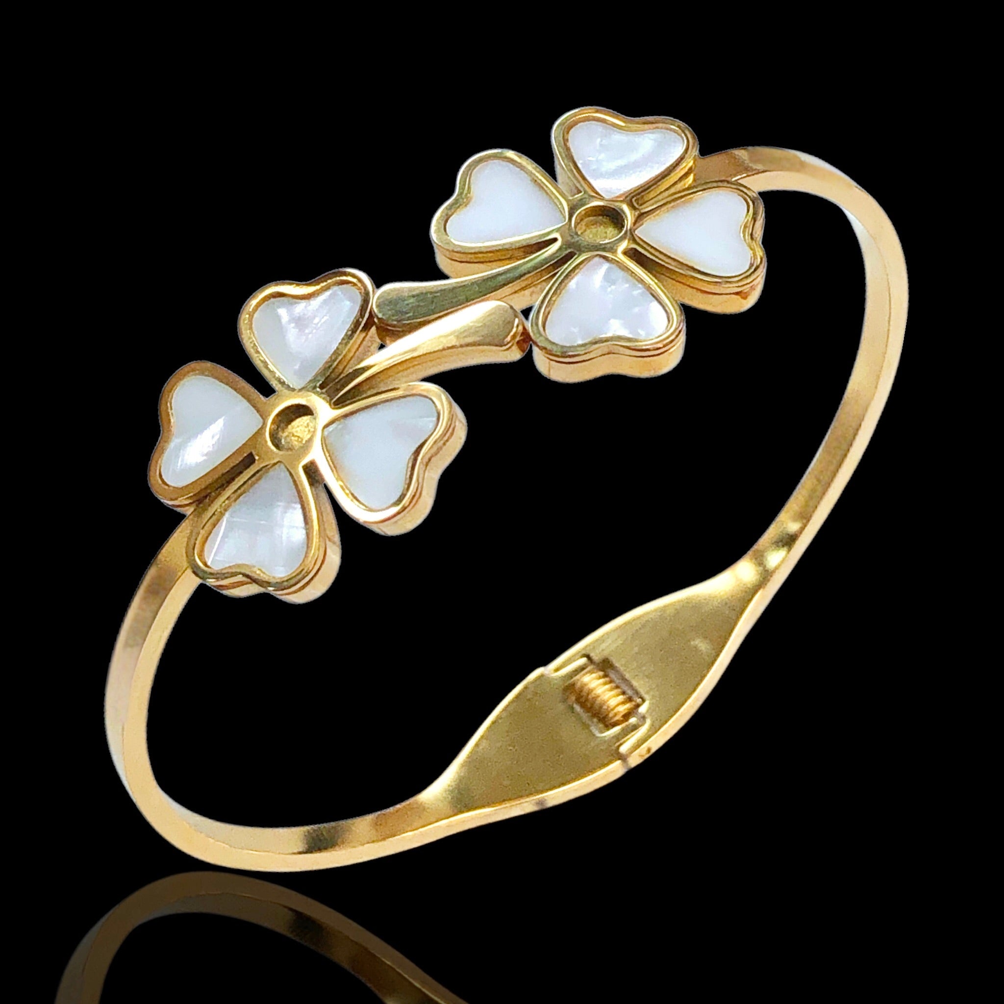Stainless Steel Gold Filled Lucky Clover Hearts Bangle