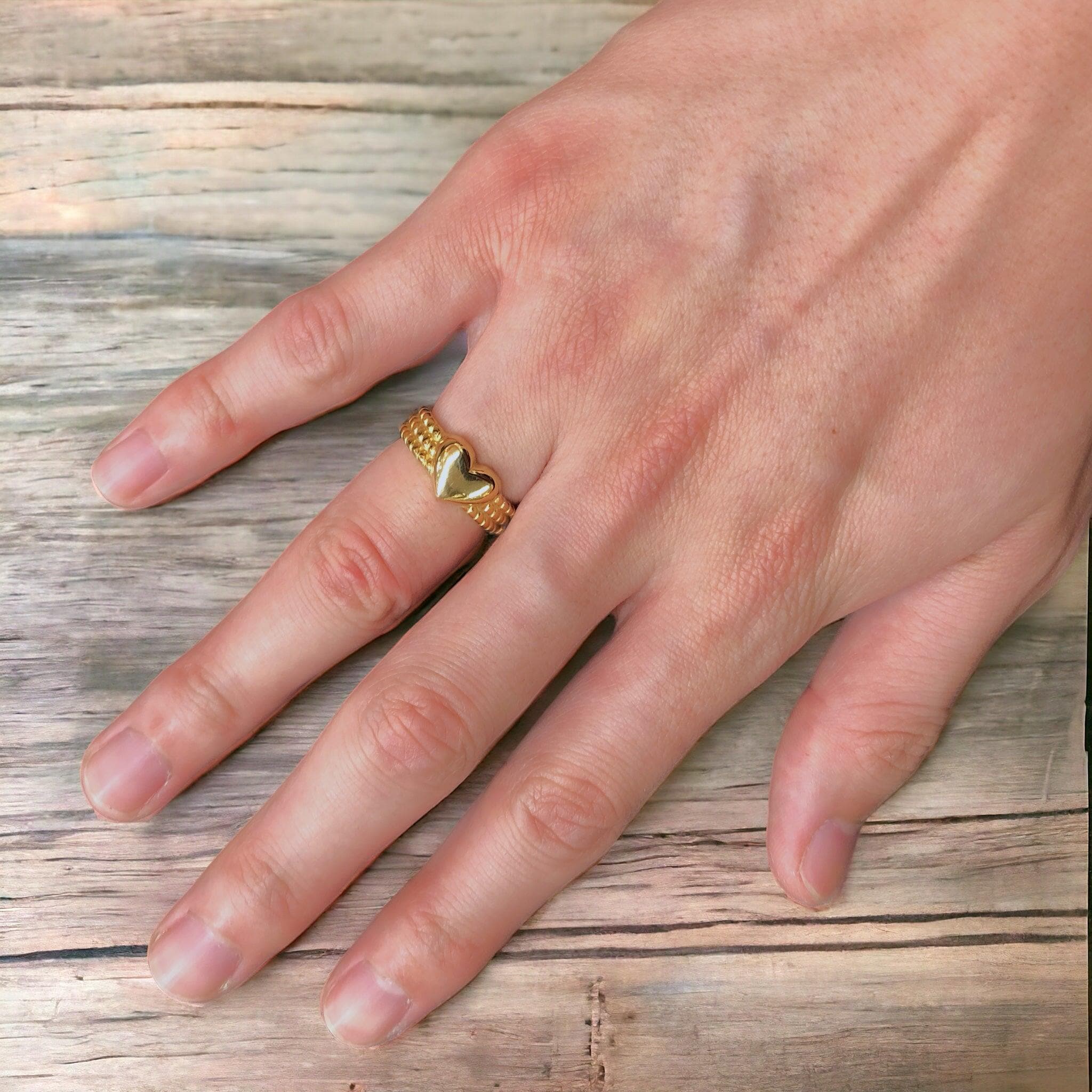 316L Stainless Steel Heart of Venice Ring- kuania oro laminado