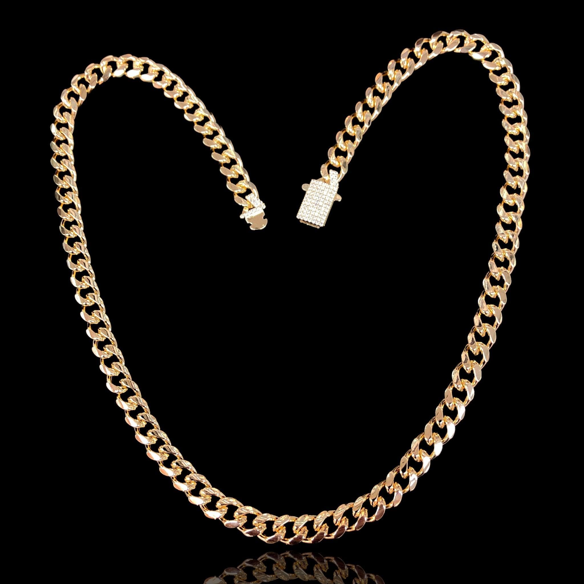 Oro Laminado Gold Filled 10mm Miami Cuban Chain w/ CZ Clasp