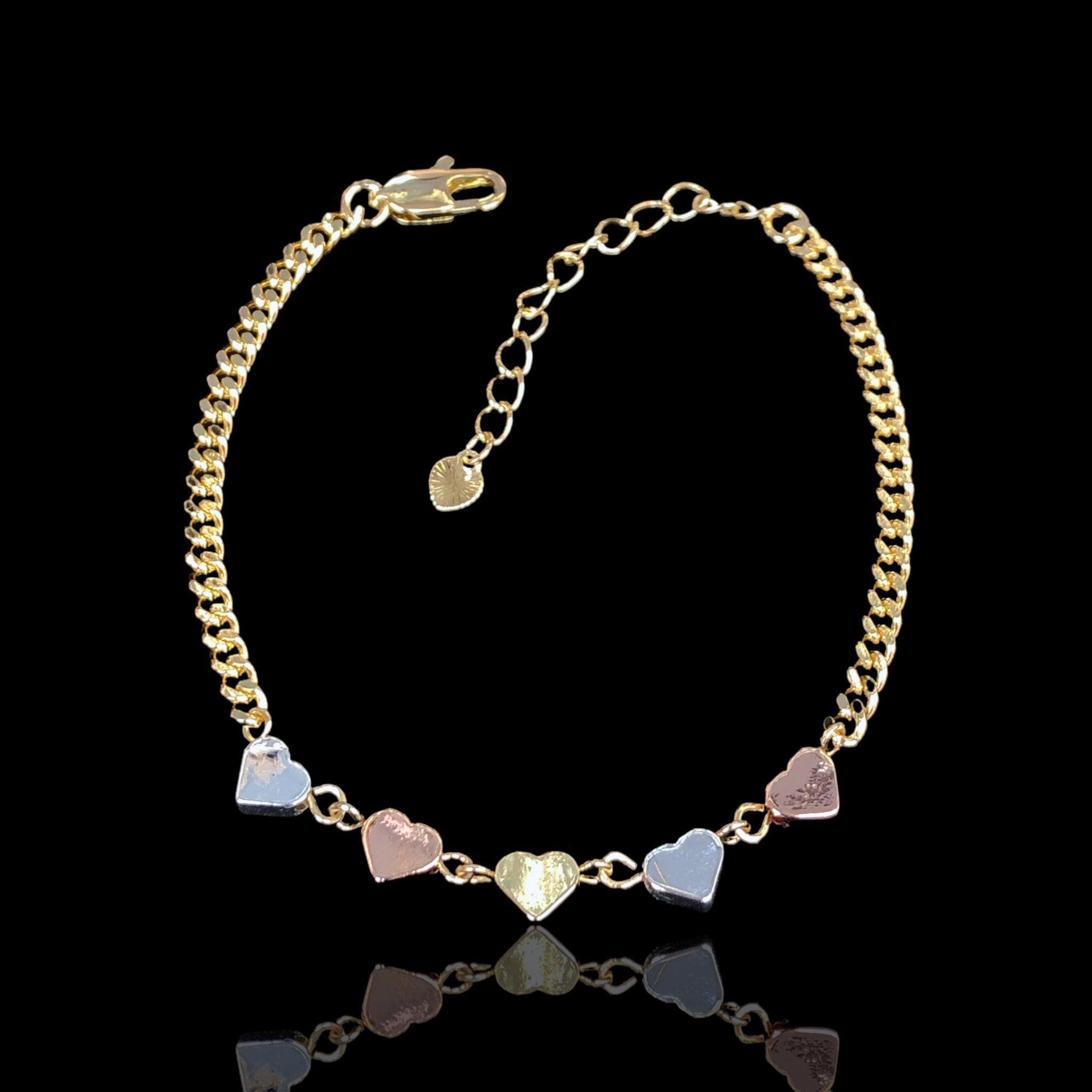 18K Gold Filled Tricolor Pandora Hearts Bracelet