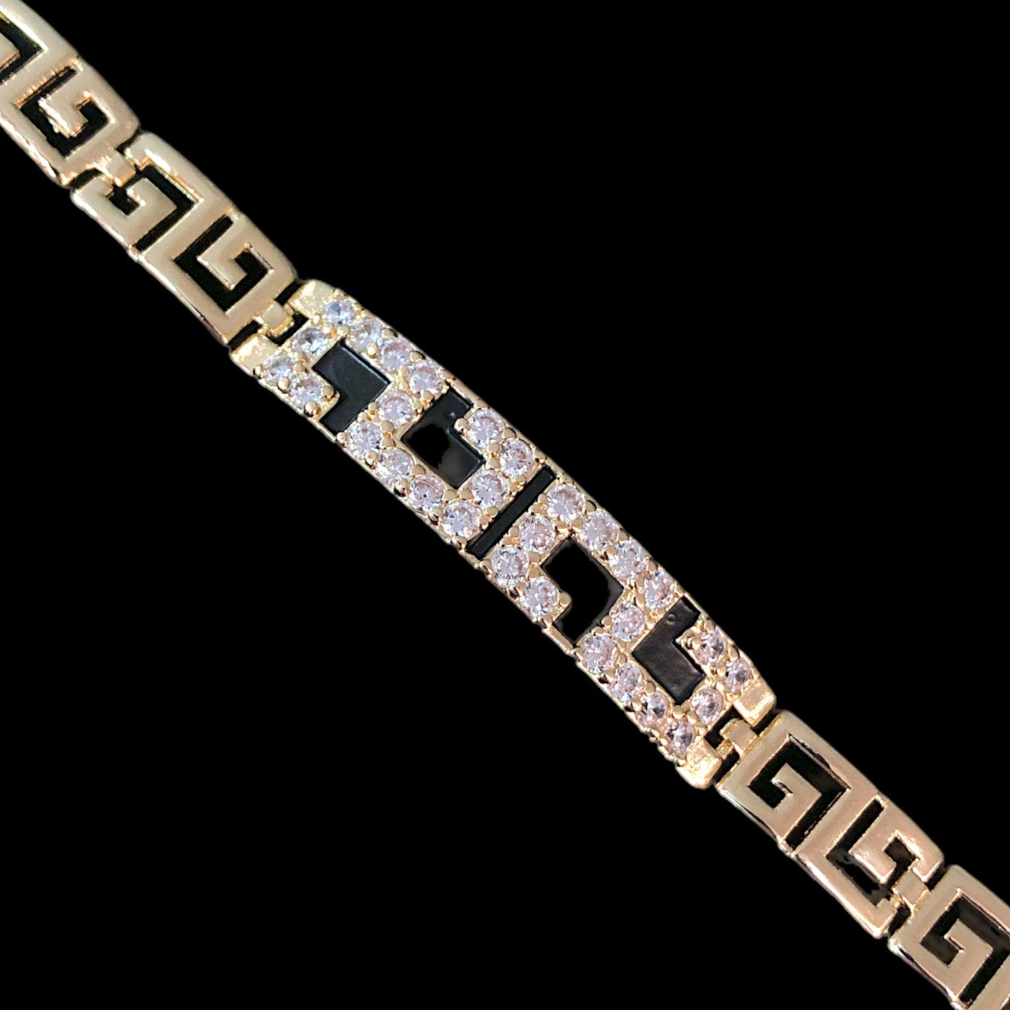 18k Gold-Filled CZ Roman Pattern Bracelet - Kuania Oro Laminado