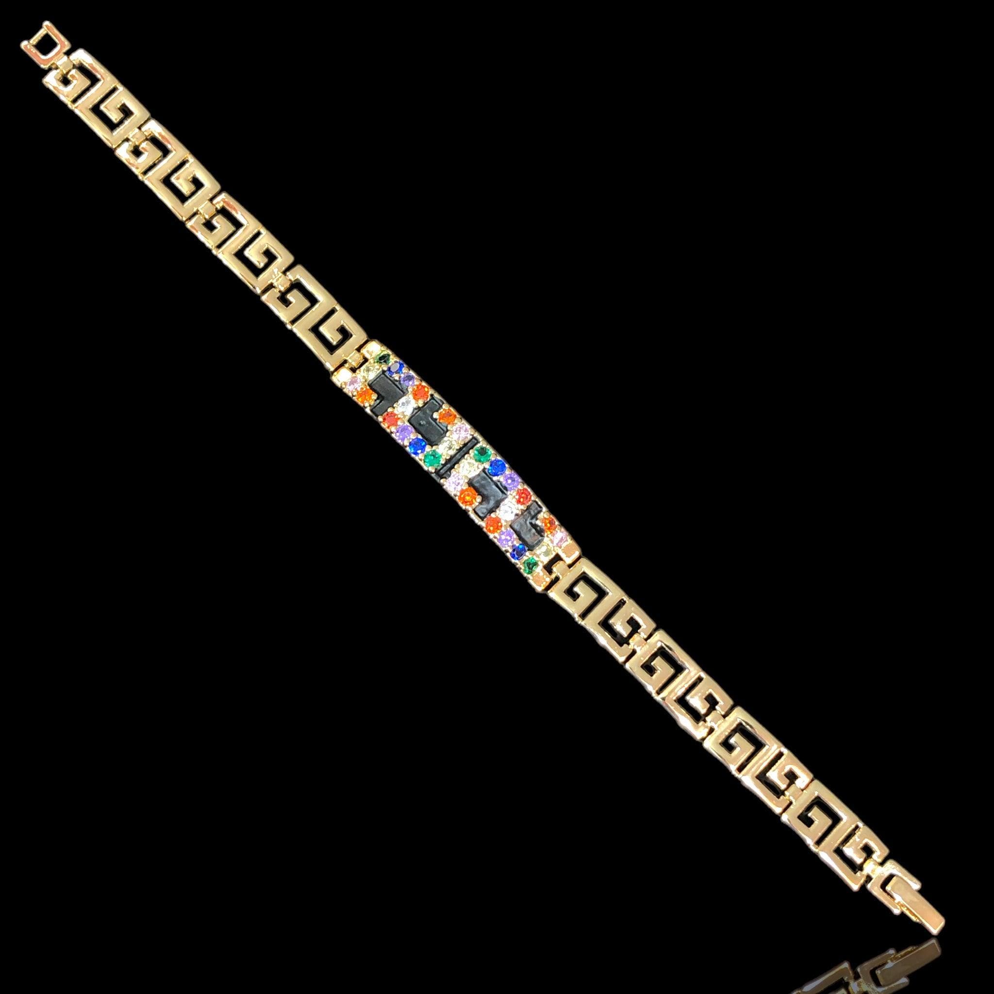 18k Gold-Filled CZ Roman Pattern Bracelet - Kuania Oro Laminado