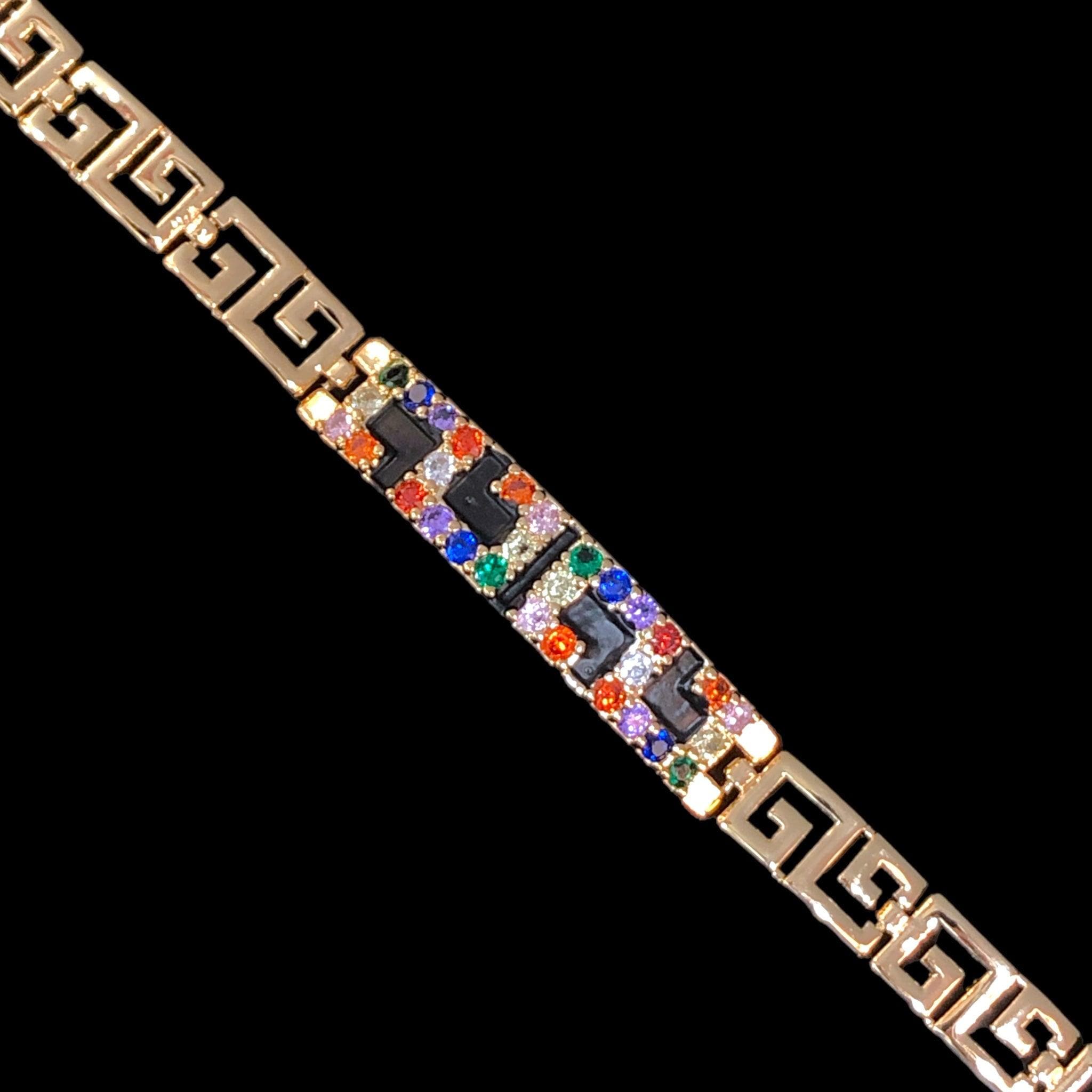 18k Gold-Filled CZ Roman Pattern Bracelet - Kuania Oro Laminado