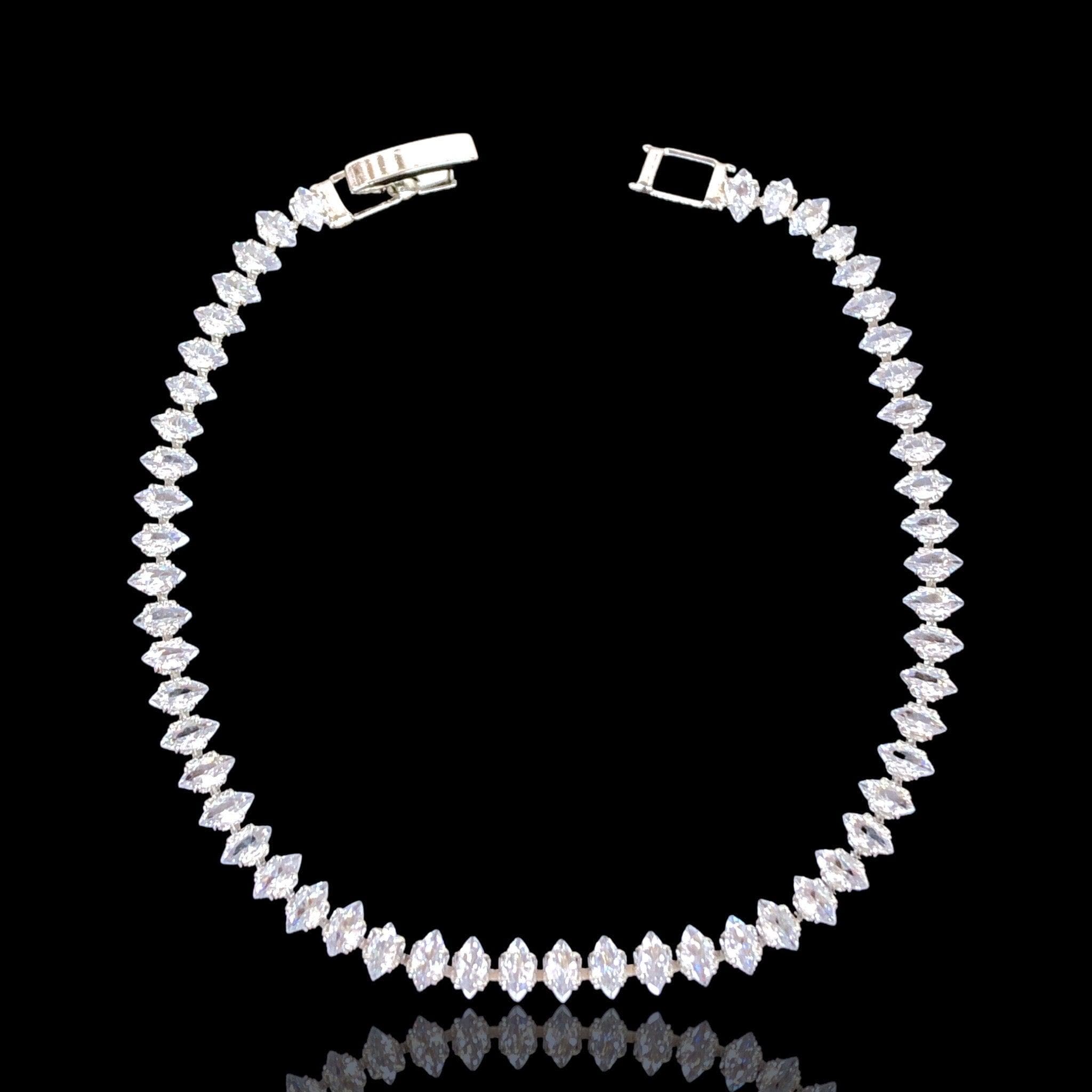 925 Silver-Filled Marquise Cut CZ Tennis Bracelet- kuania oro laminado