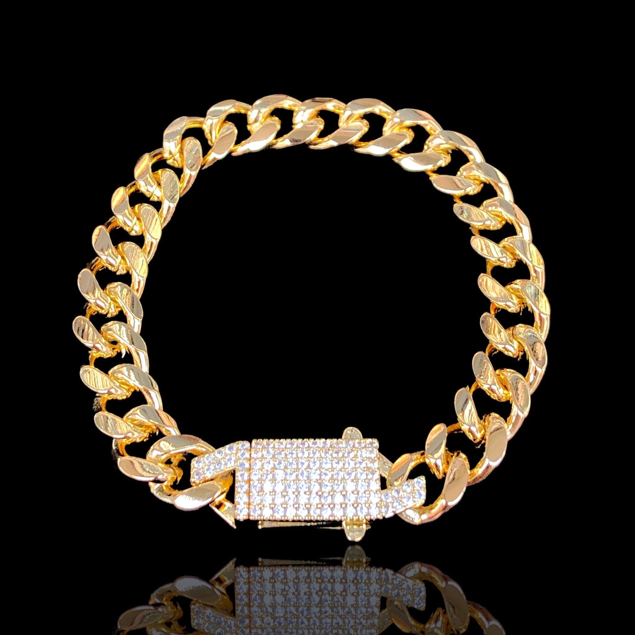 Oro Laminado Gold Filled Italian Puff Cuban Chain CZ Bracelet