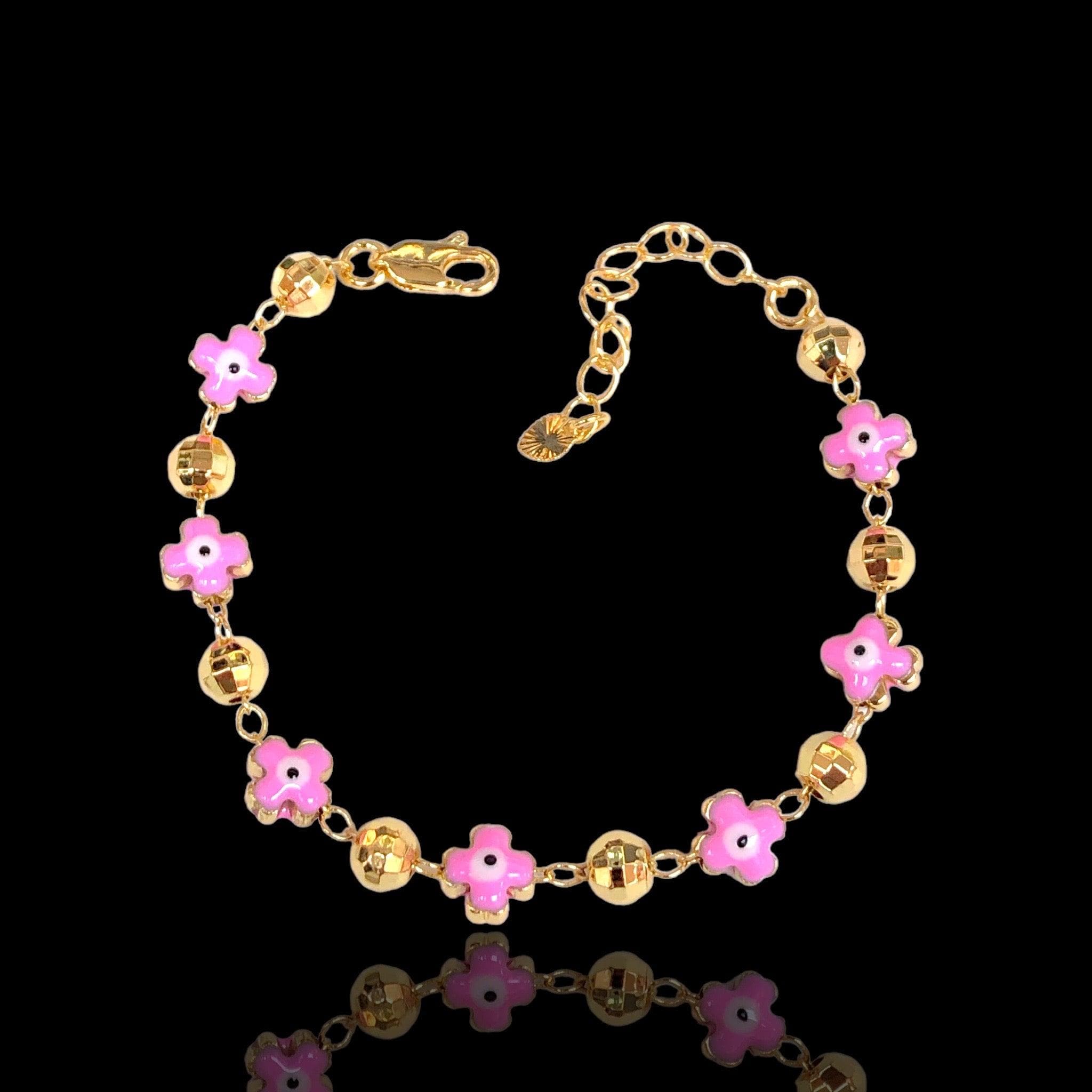 18K Gold-Filled Lucky Clover Evil Eyes Bracelet- kuania oro laminado