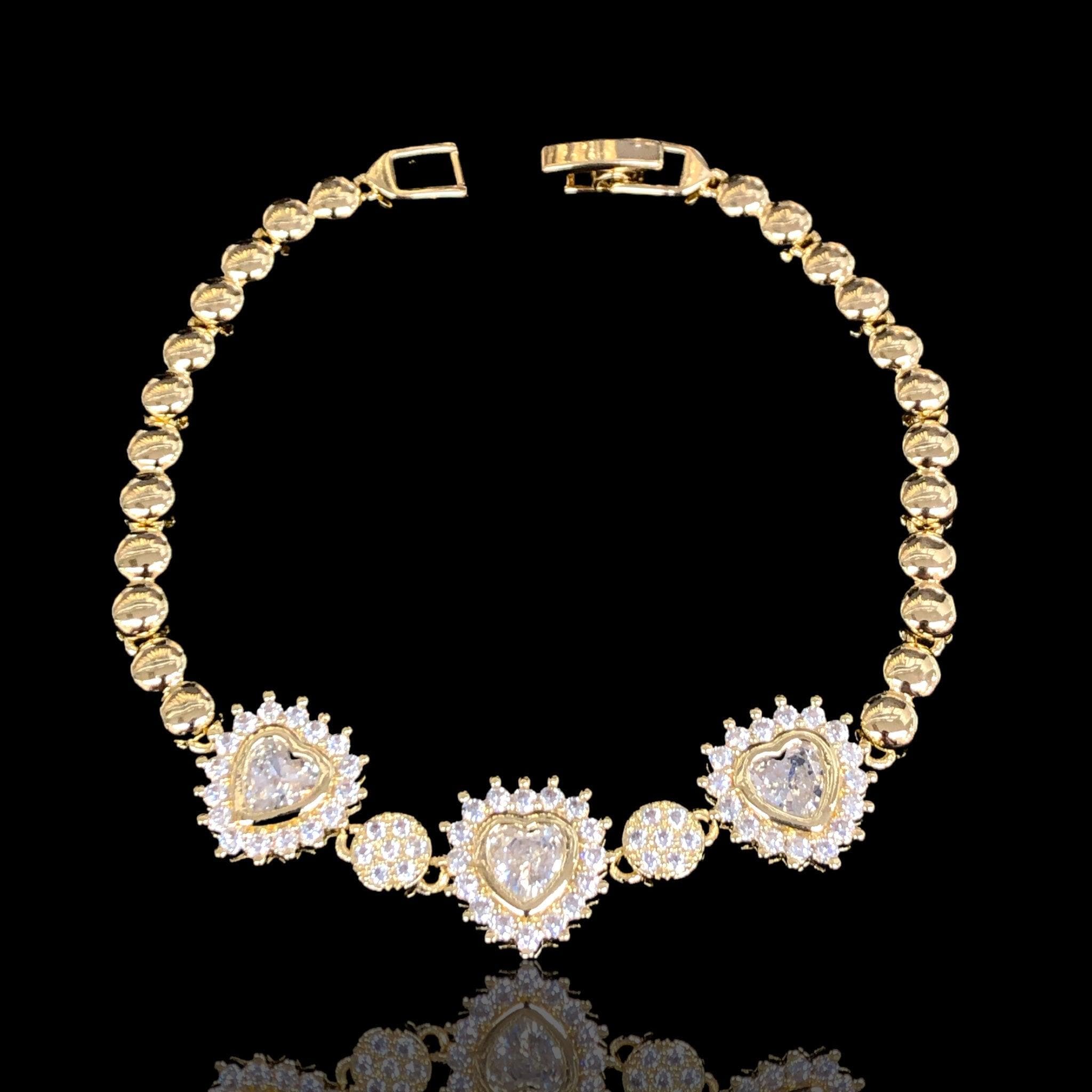 18k Gold-Filled Heart of Brazil CZ Bracelet-kuania oro laminado