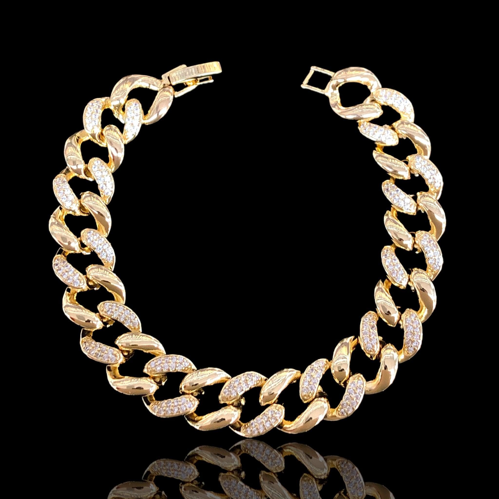 18K Gold Filled Venetian Cuban Chain CZ Bracelet- kuania oro laminado