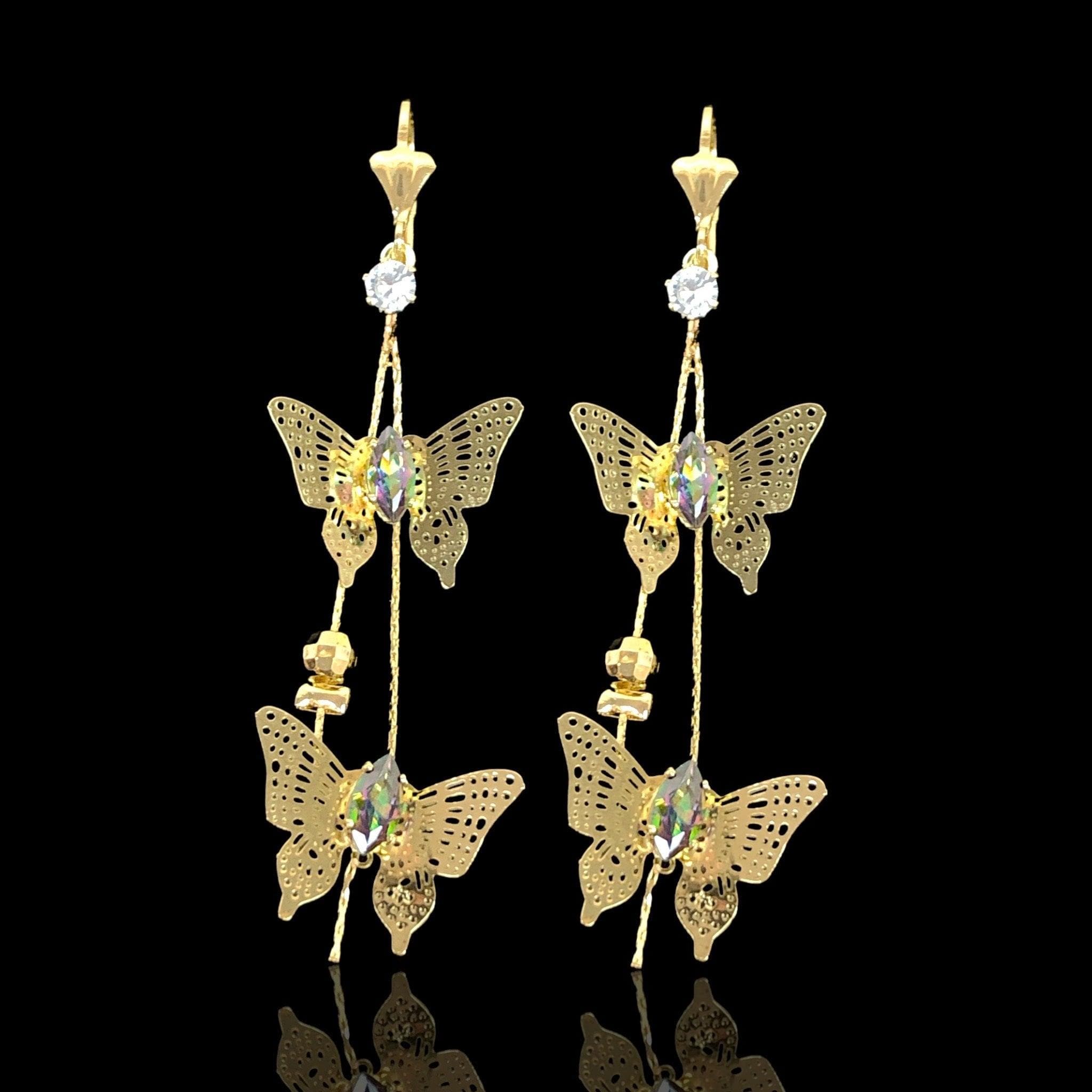 OLE 0090 -18K Gold Filled Oro Laminado DANGLE EARRINGS, EARRINGS, NEW - KUANIA