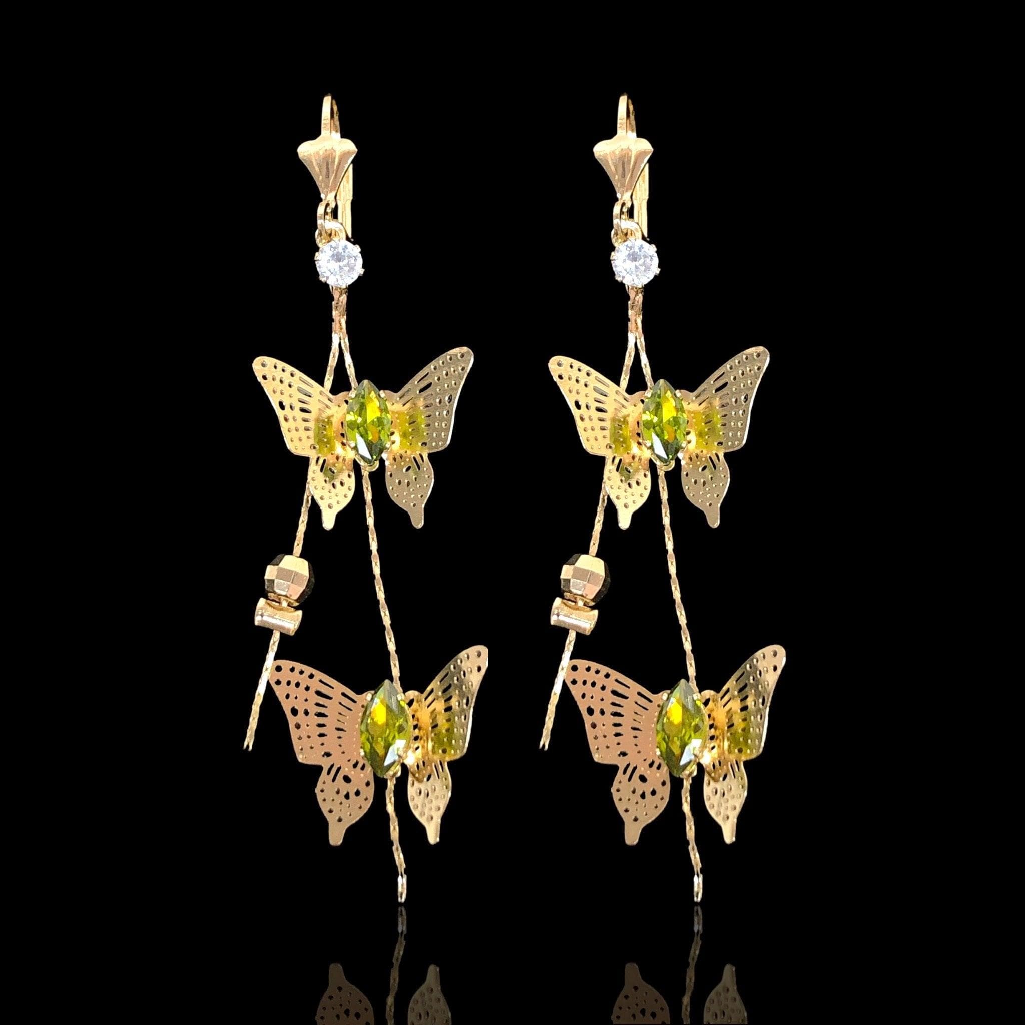 OLE 0090 -18K Gold Filled Oro Laminado DANGLE EARRINGS, EARRINGS, NEW - KUANIA