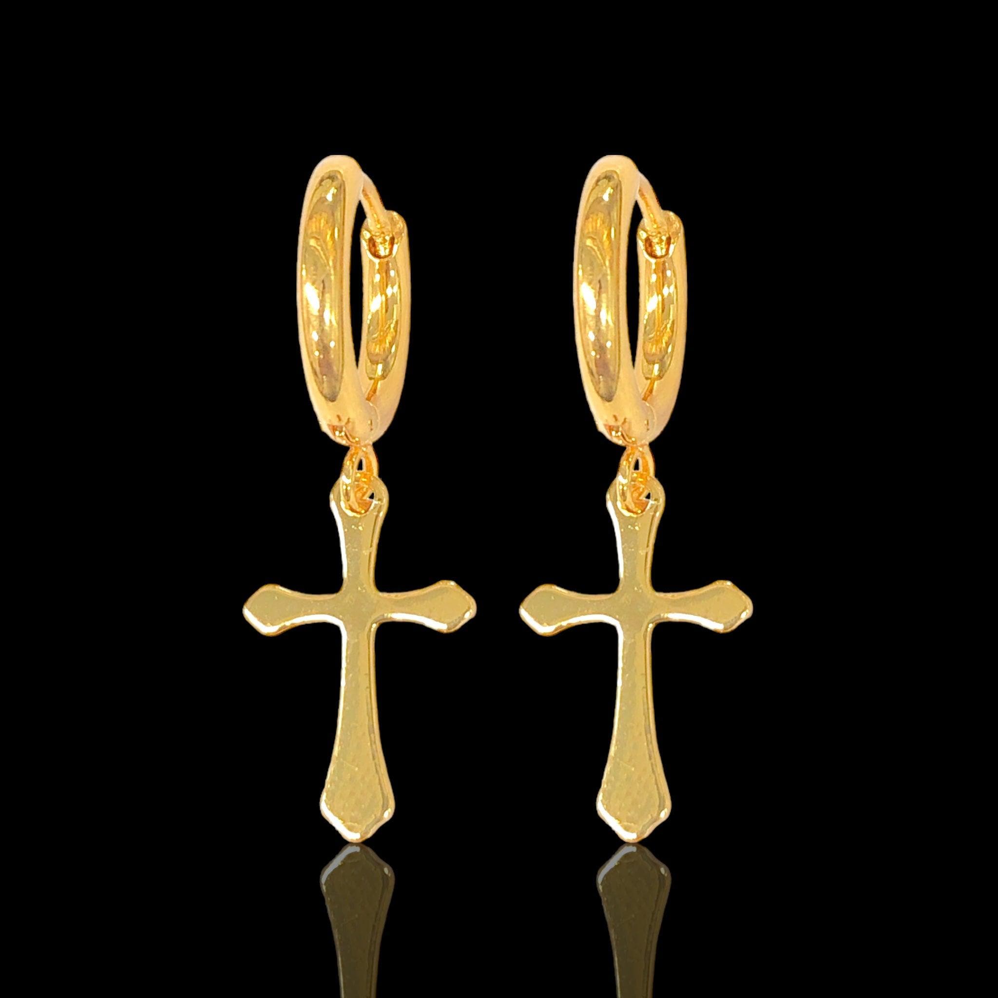 316L Stainless Steel Hanging Gold Vatican Cross Earrings