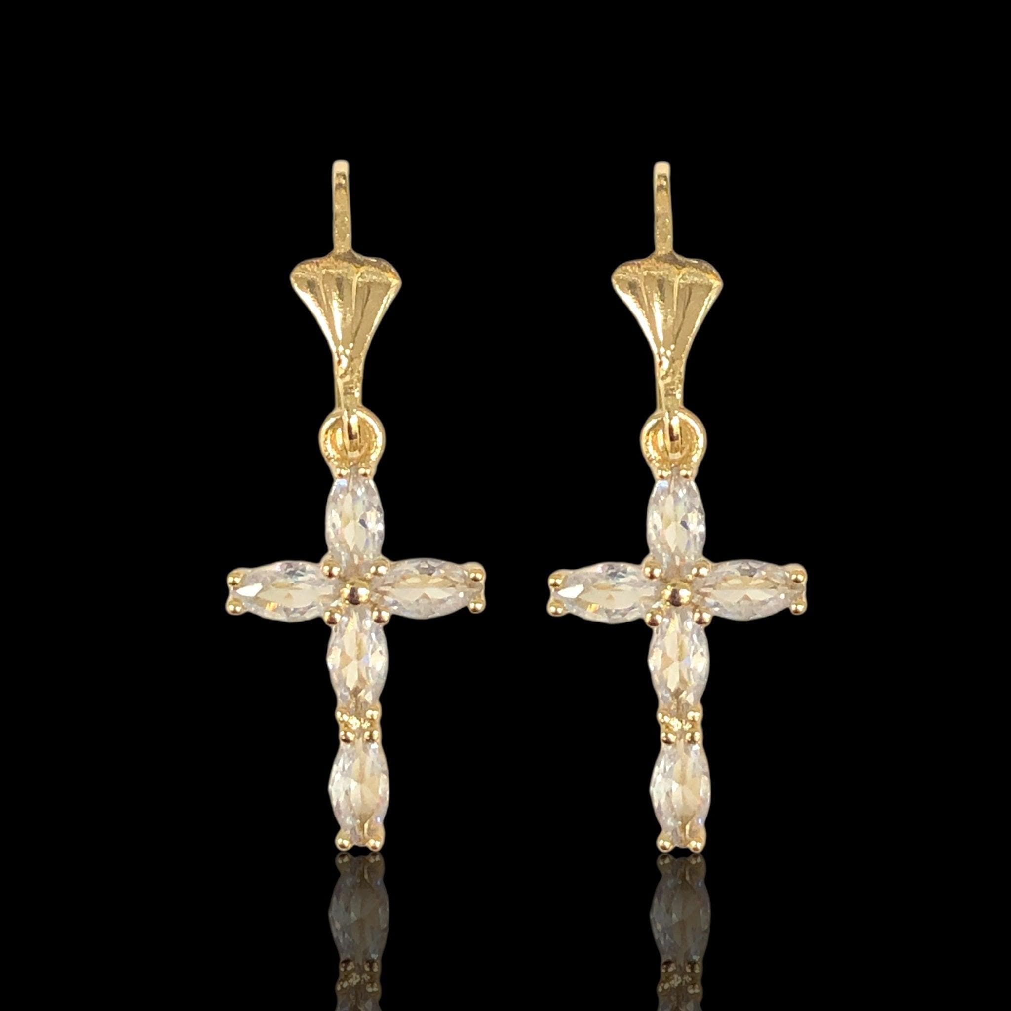 OLE 0373 18K Gold-Filled Classic CZ Cross Earrings Kuania Oro Laminado