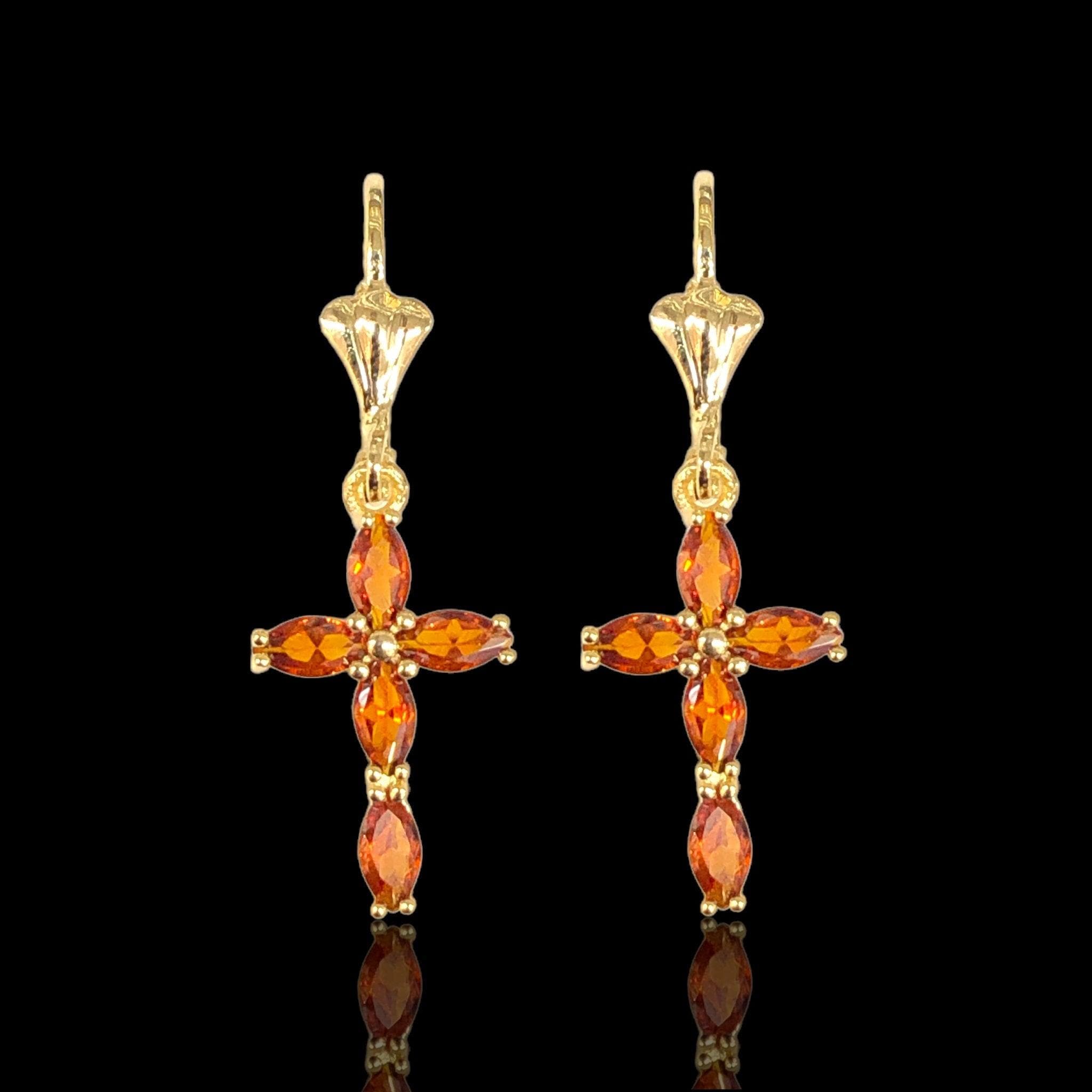 OLE 0373 18K Gold-Filled Classic CZ Cross Earrings Kuania Oro Laminado