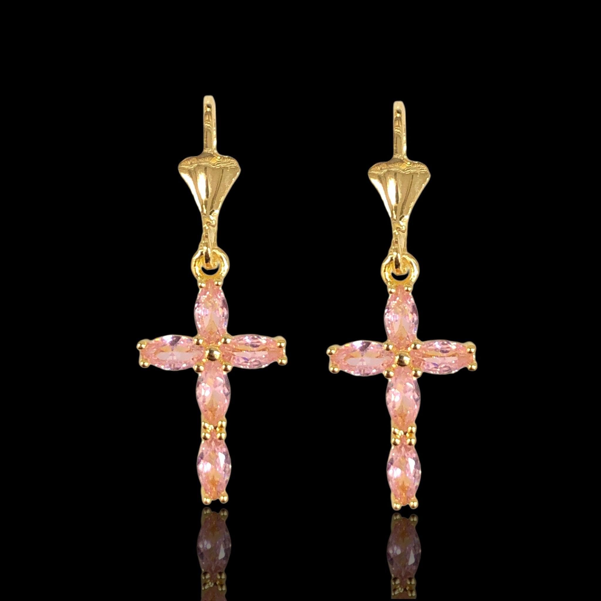 OLE 0373 18K Gold-Filled Classic CZ Cross Earrings Kuania Oro Laminado