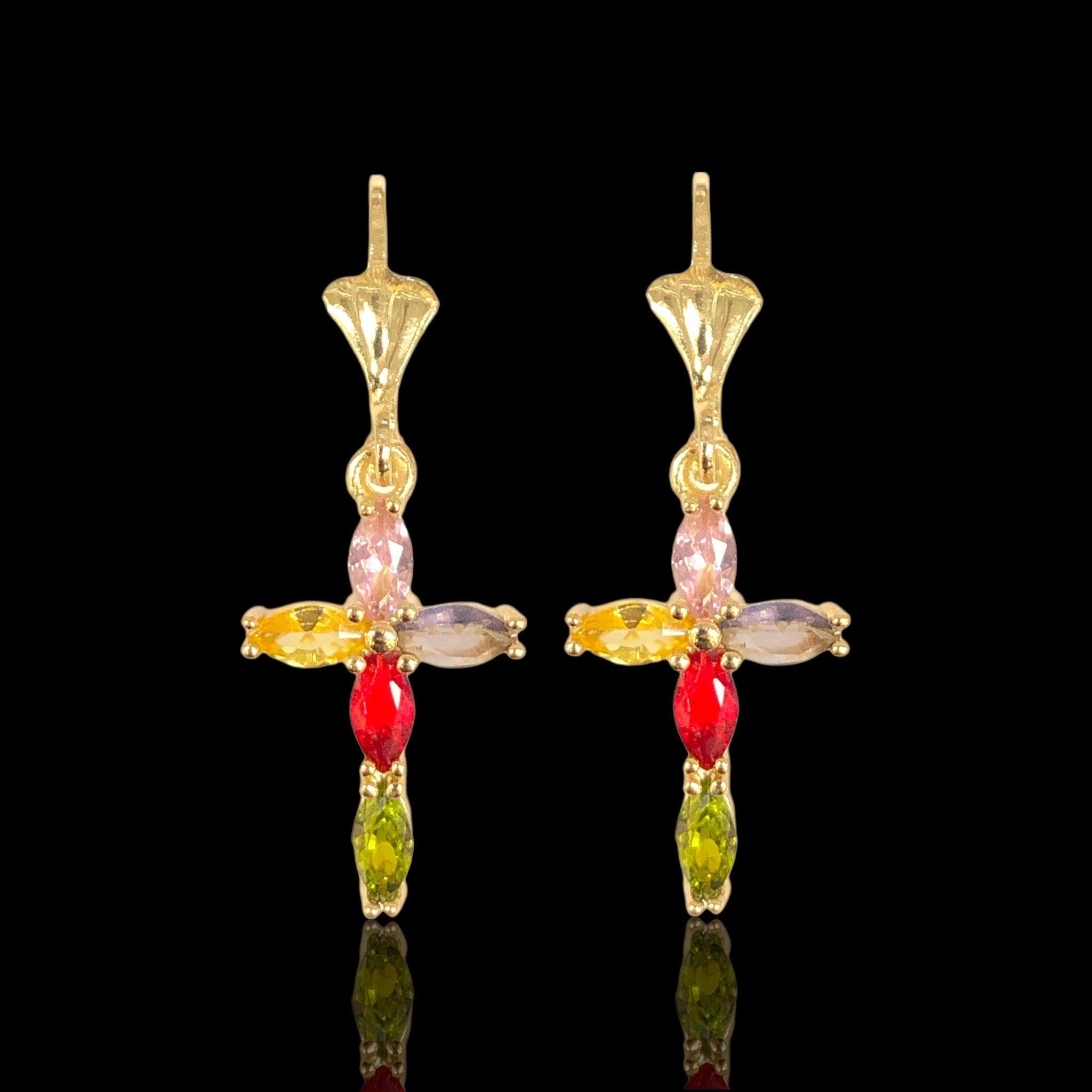 OLE 0373 18K Gold-Filled Classic CZ Cross Earrings Kuania Oro Laminado