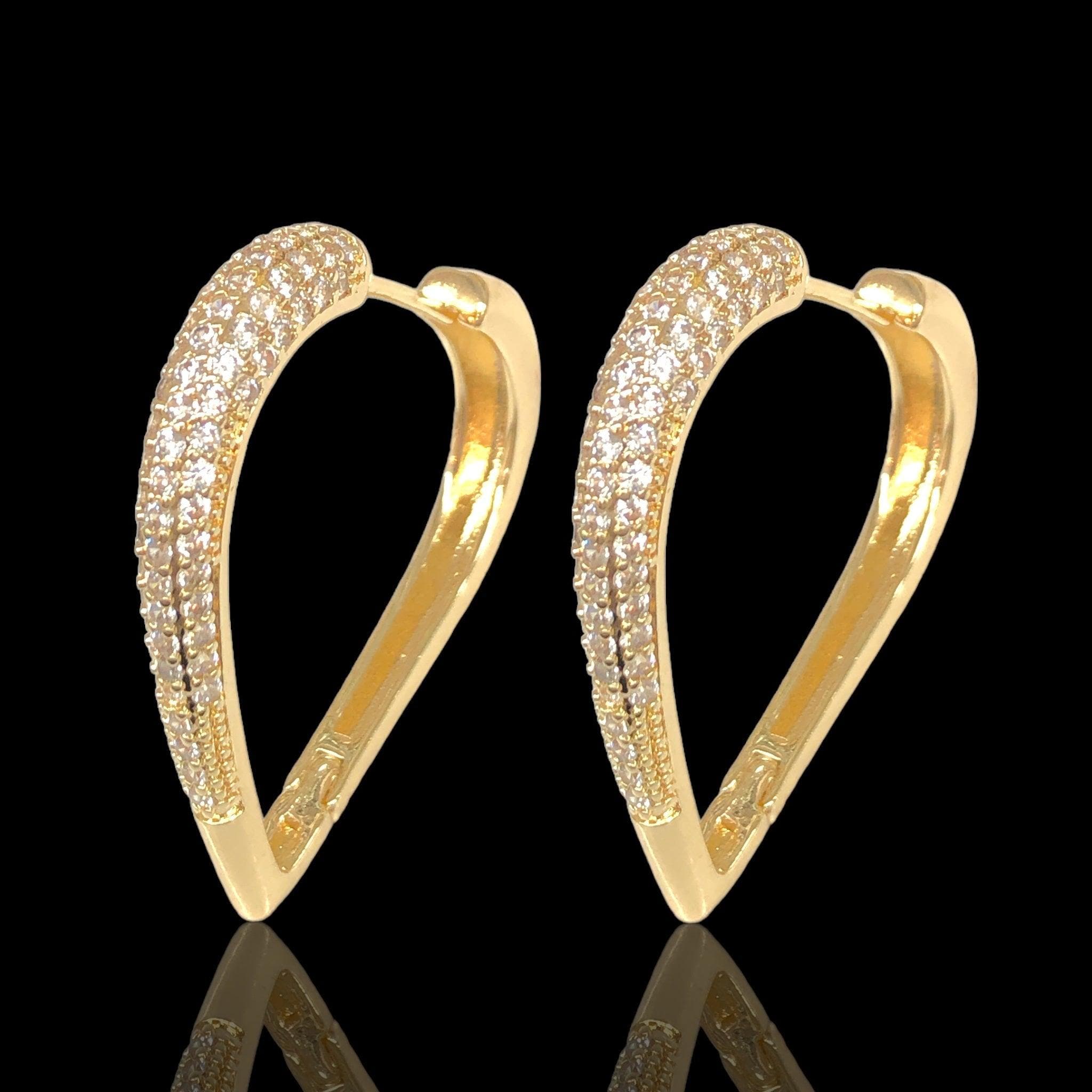 Oro Laminado Gold Filled Paris Heart CZ Hoop Earrings