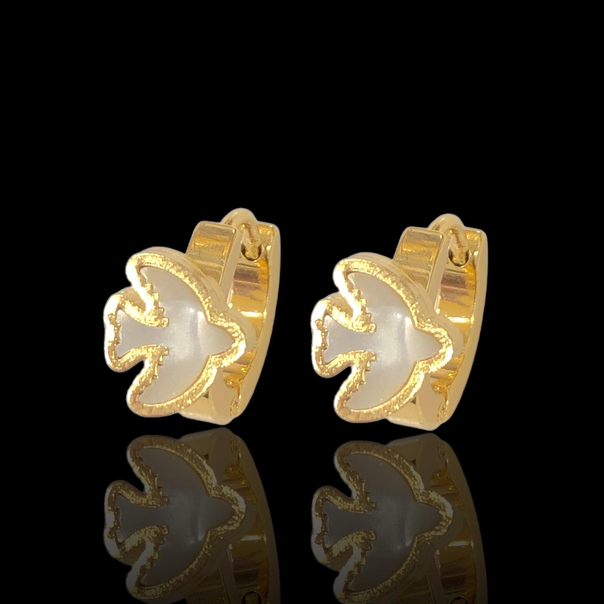 Stainless Steel Oro Laminado Seashell White Dove Huggie Earrings