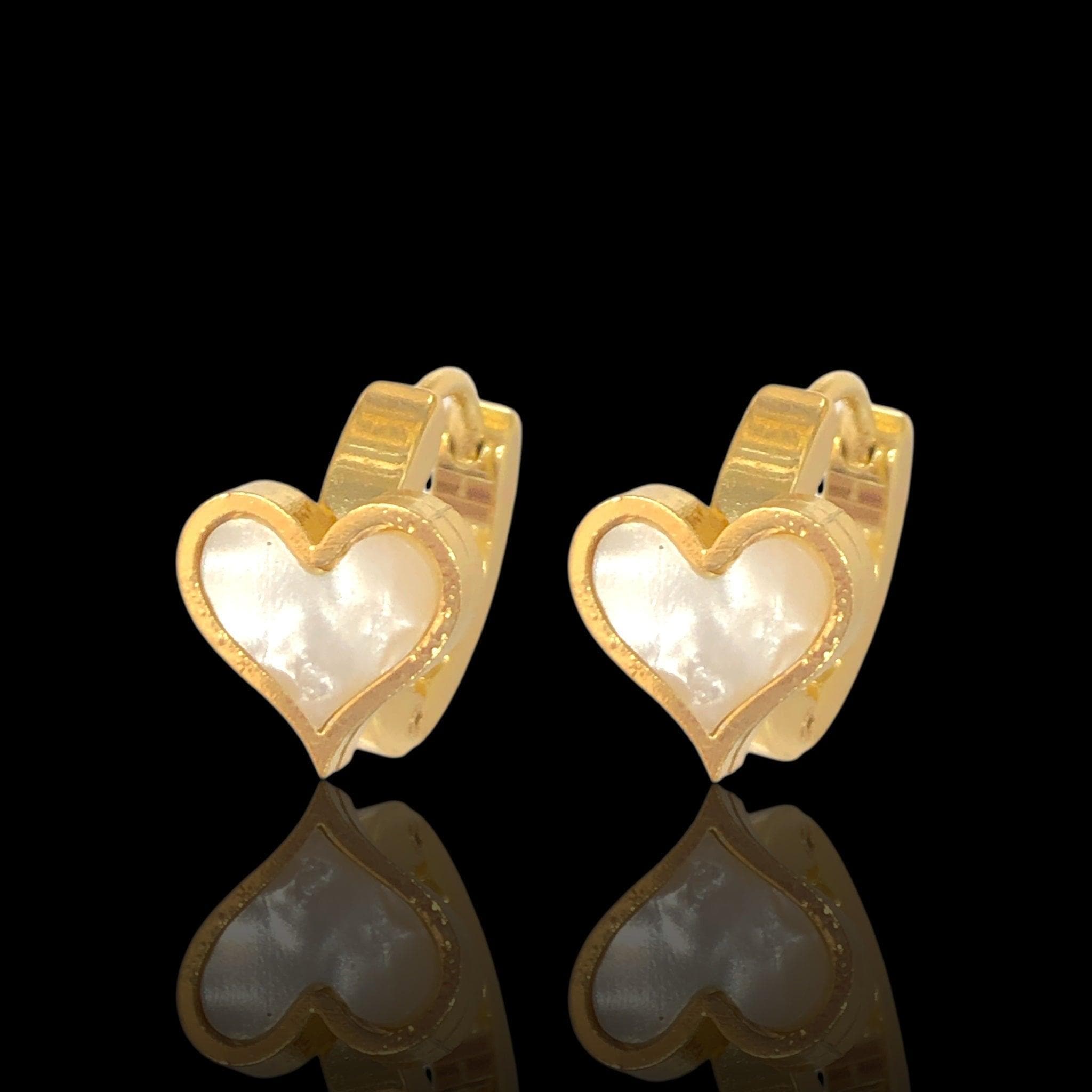 Stainless Steel Oro Laminado Seashell Pure Heart Huggie Earrings