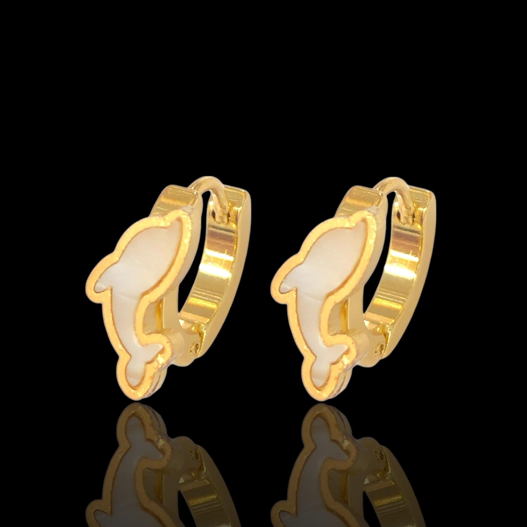 Stainless Steel Oro Laminado Seashell Dolphin Huggie Earrings