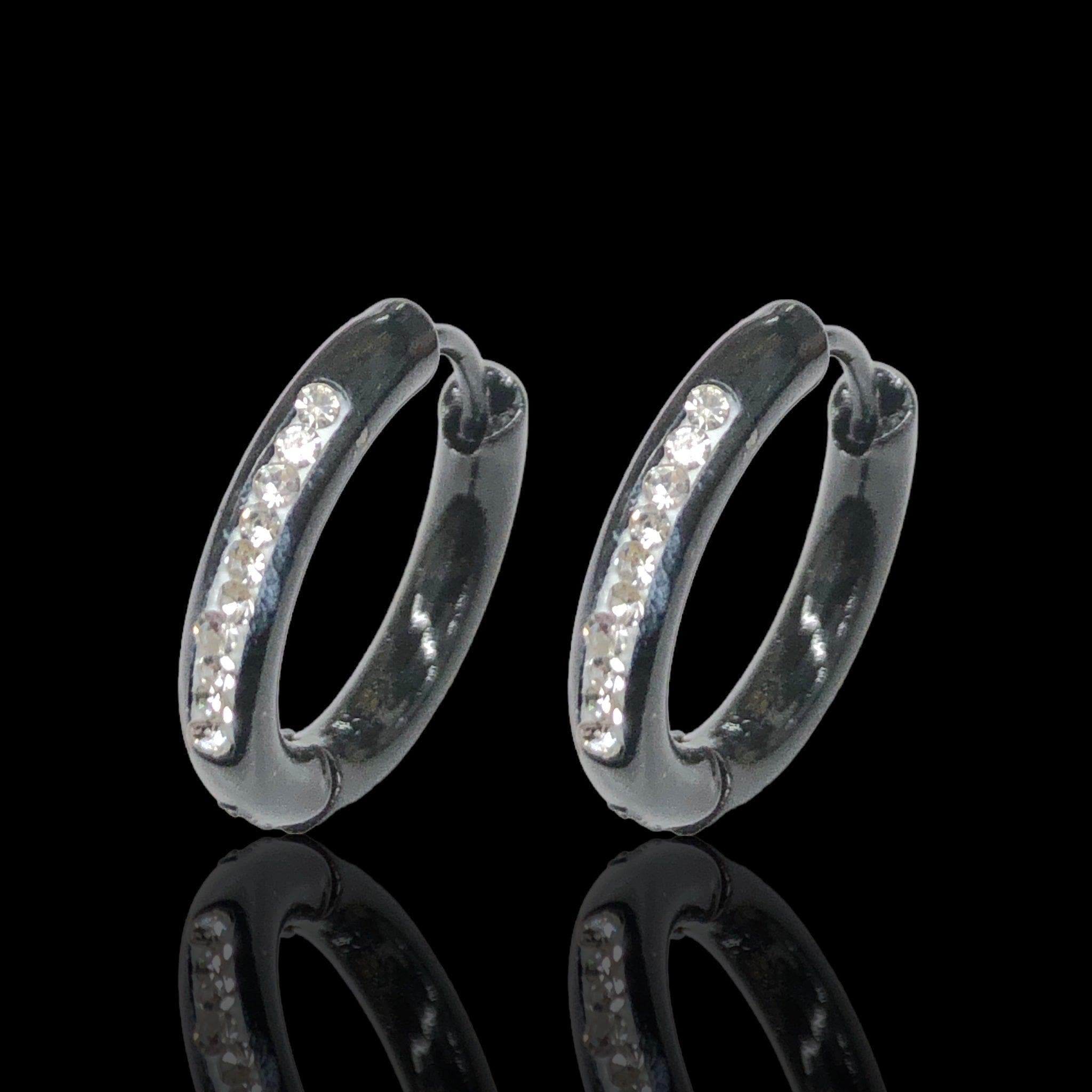 Stainless Steel Black Minimalist CZ Huggie Earrings