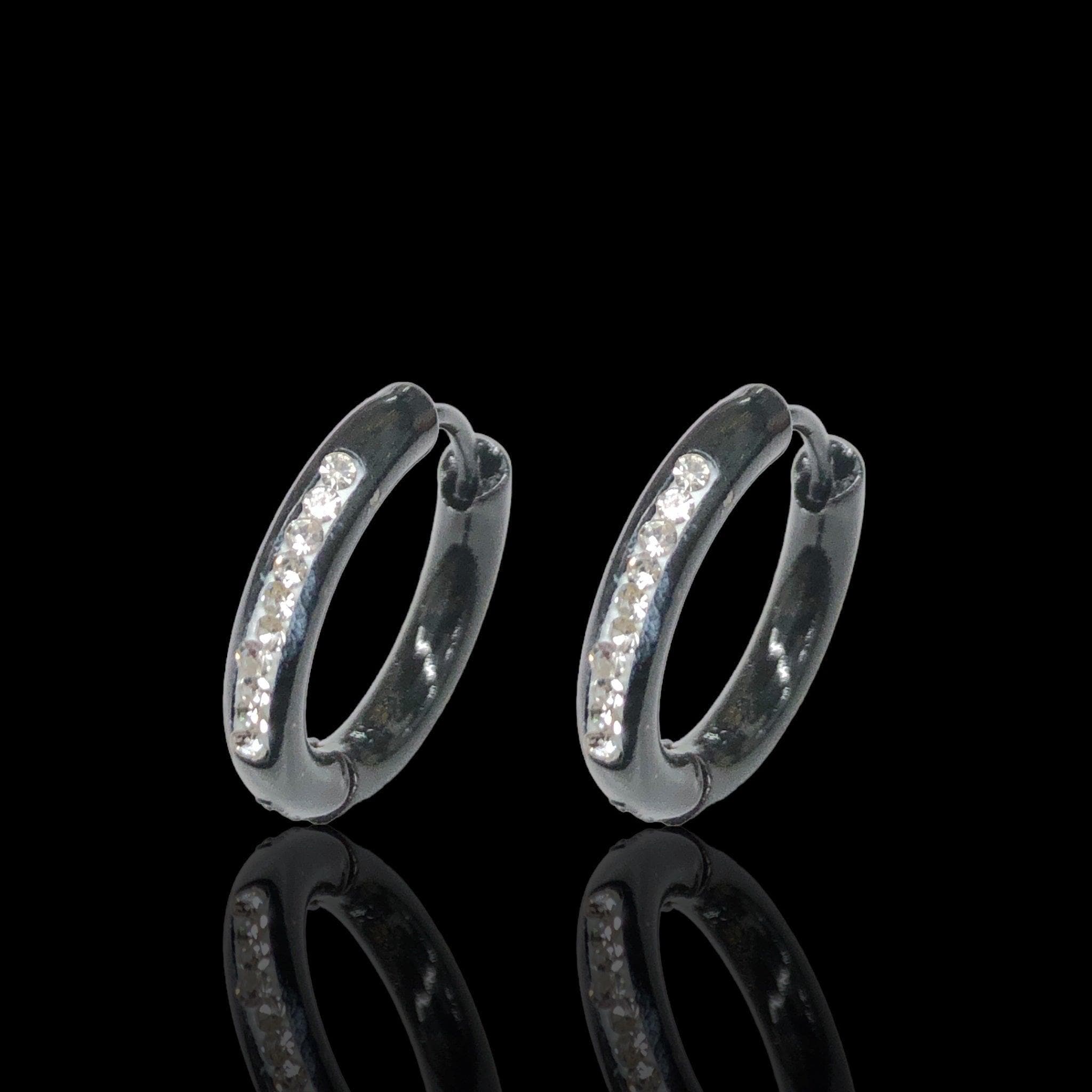 Stainless Steel Black Minimalist CZ Huggie Earrings
