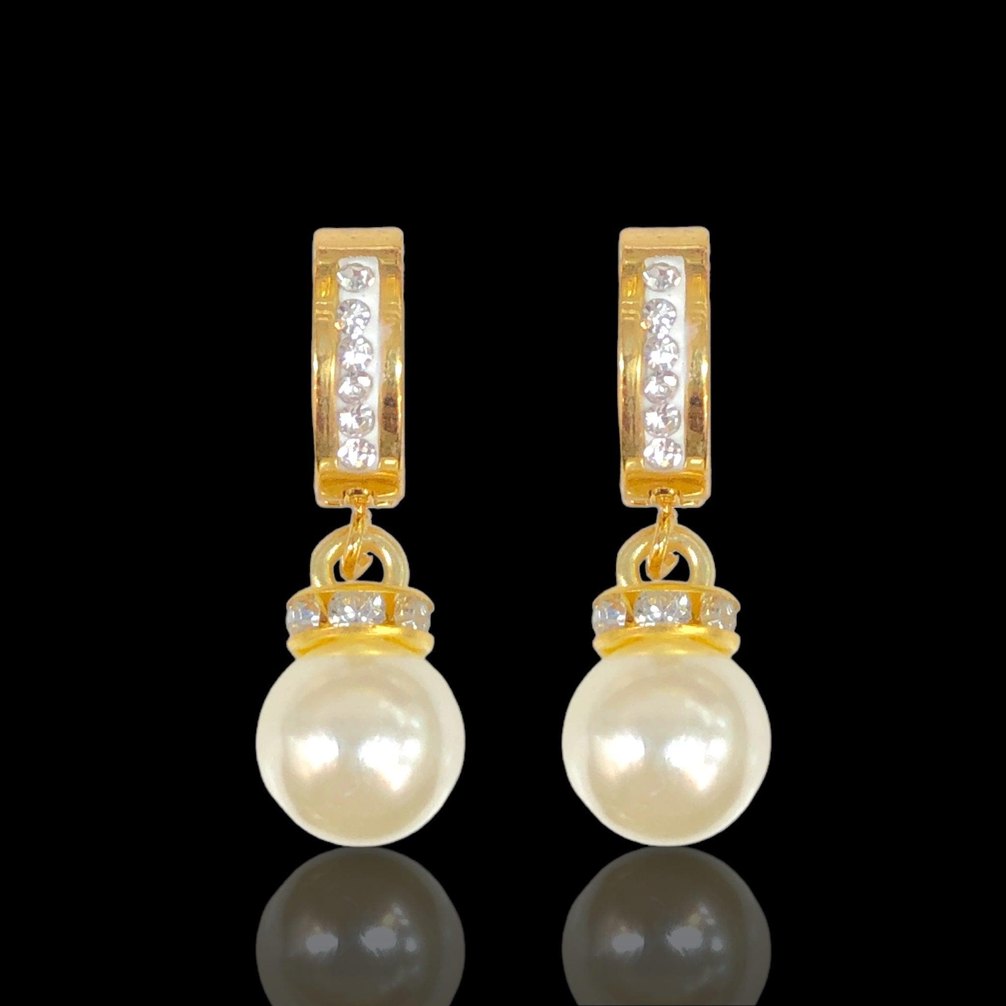 Stainless Steel Oro Laminado Venetian Imitation Pearl Earrings