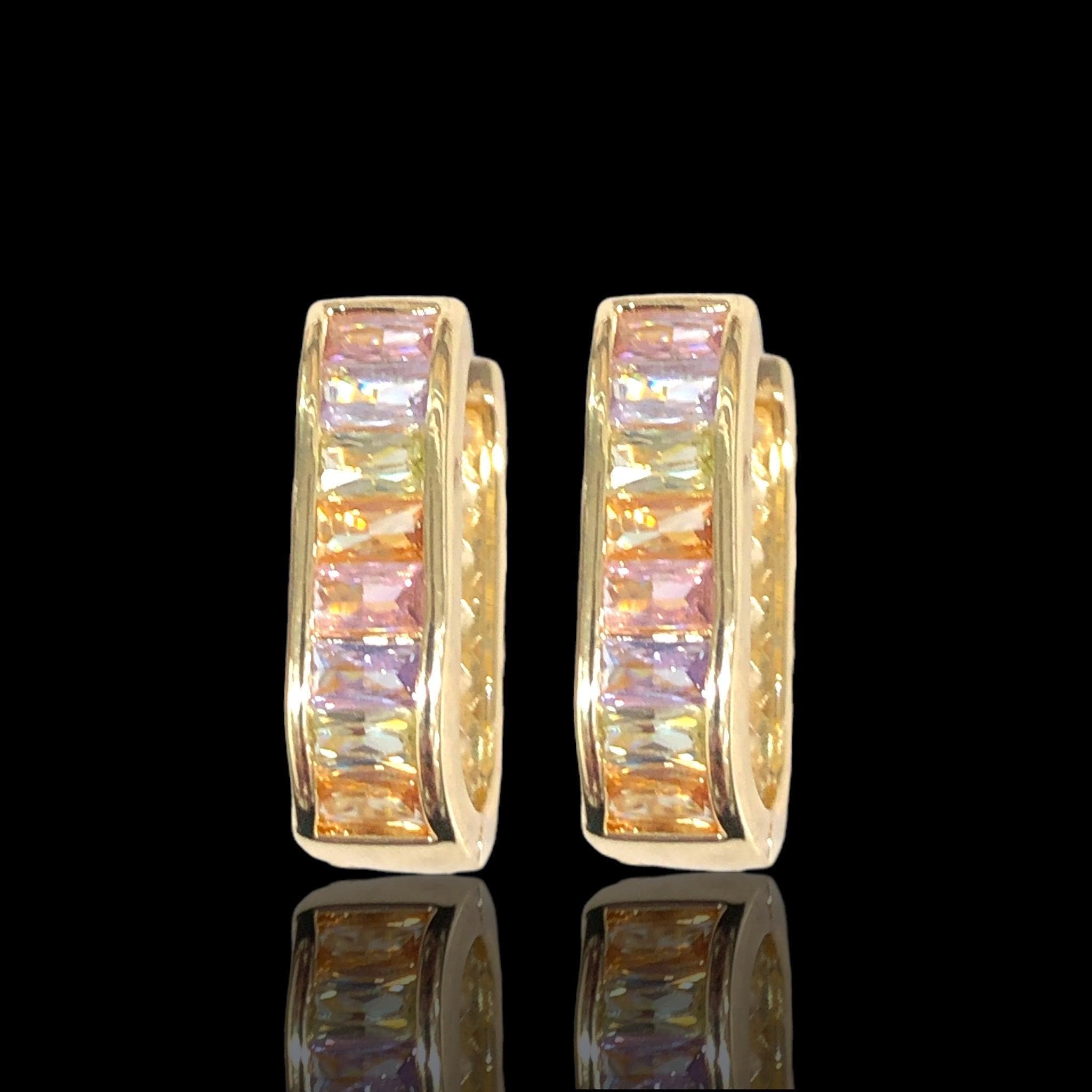 Oro Laminado Gold Filled Milano Baguette CZ Hoop Earrings