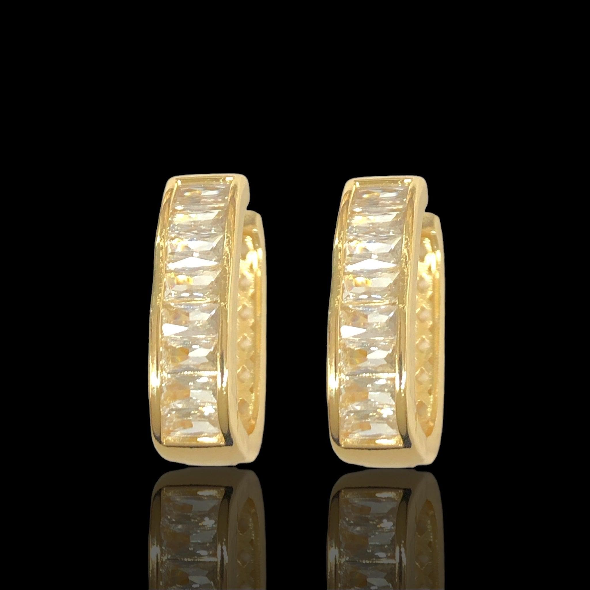 Oro Laminado Gold Filled Milano Baguette CZ Hoop Earrings