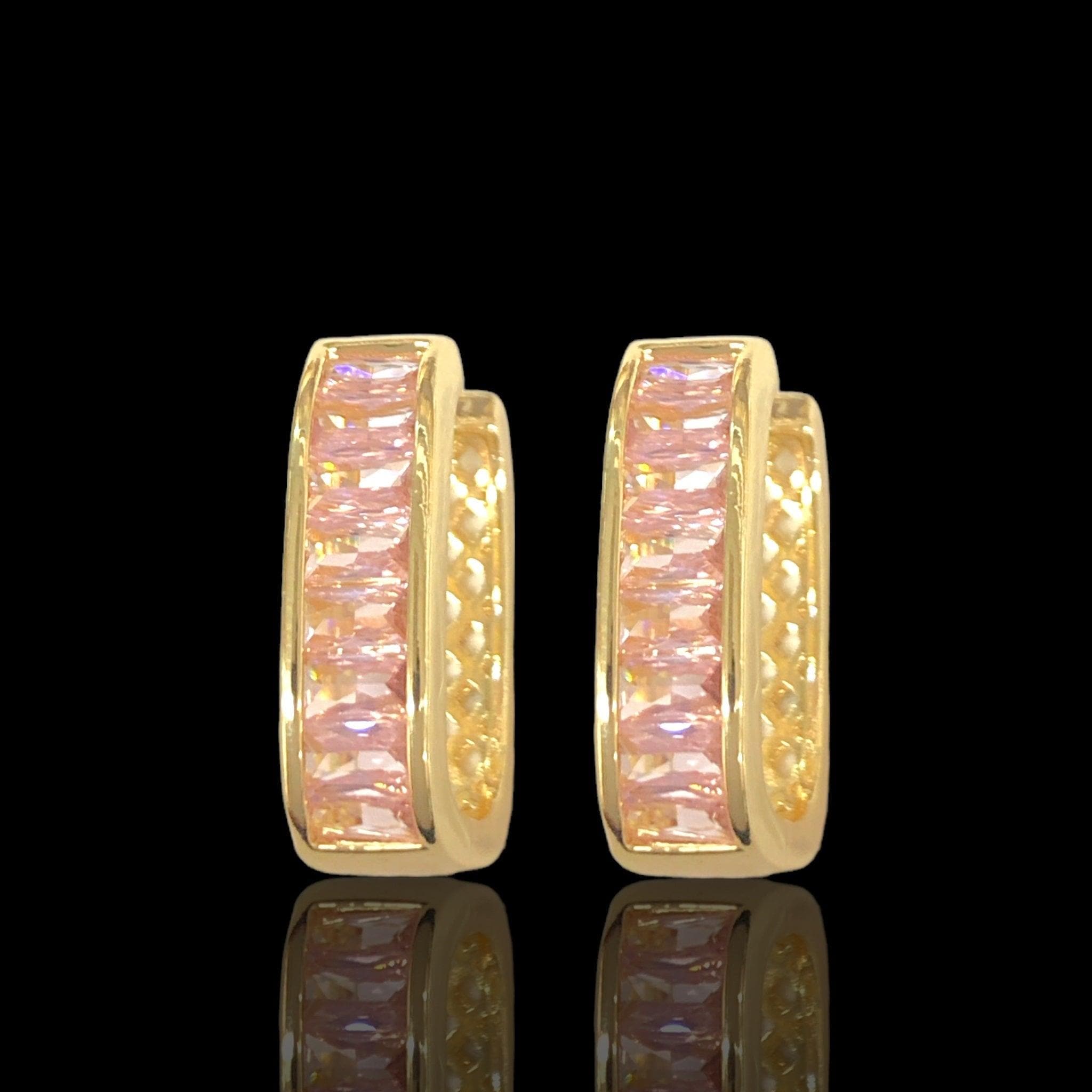 Oro Laminado Gold Filled Milano Baguette CZ Hoop Earrings