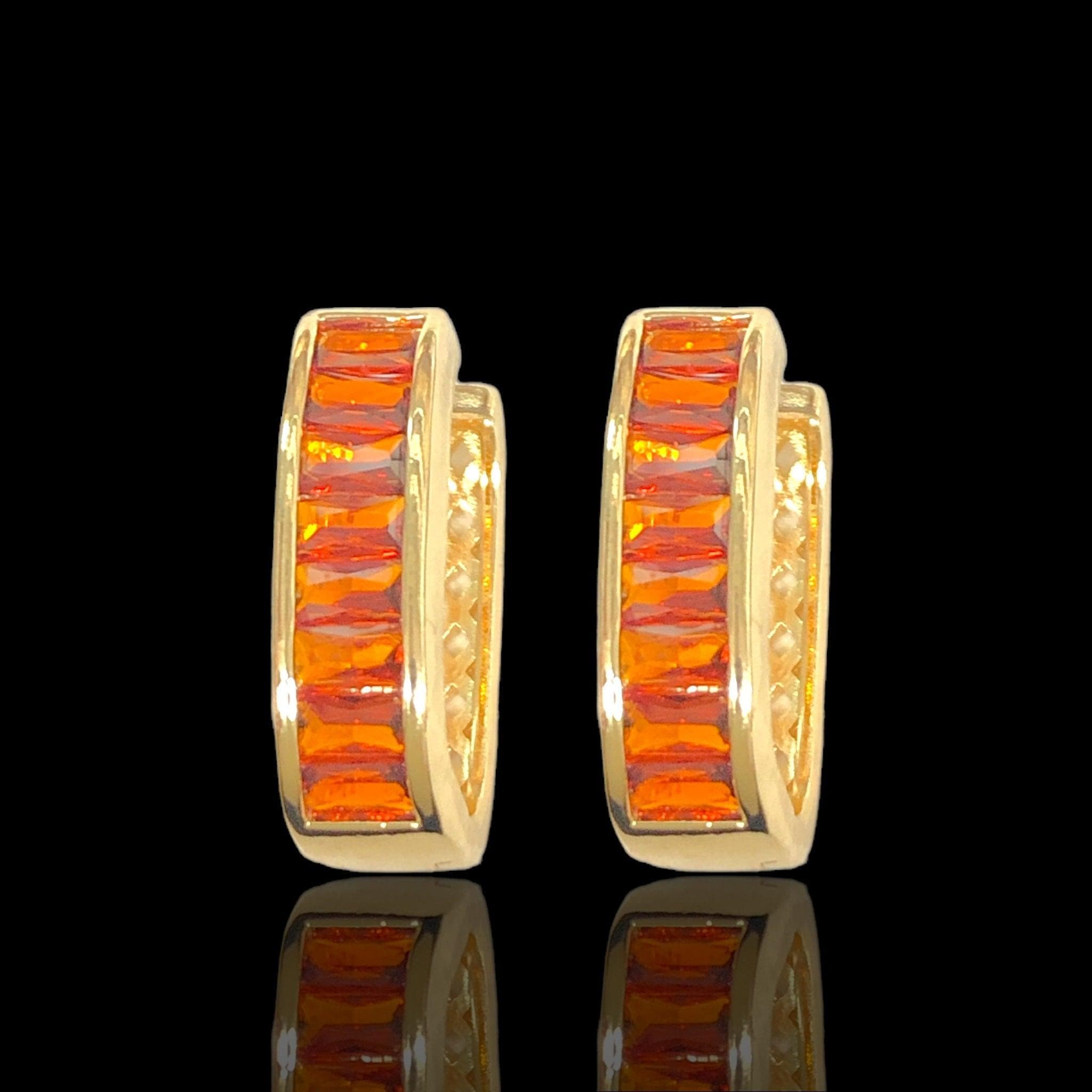 Oro Laminado Gold Filled Milano Baguette CZ Hoop Earrings