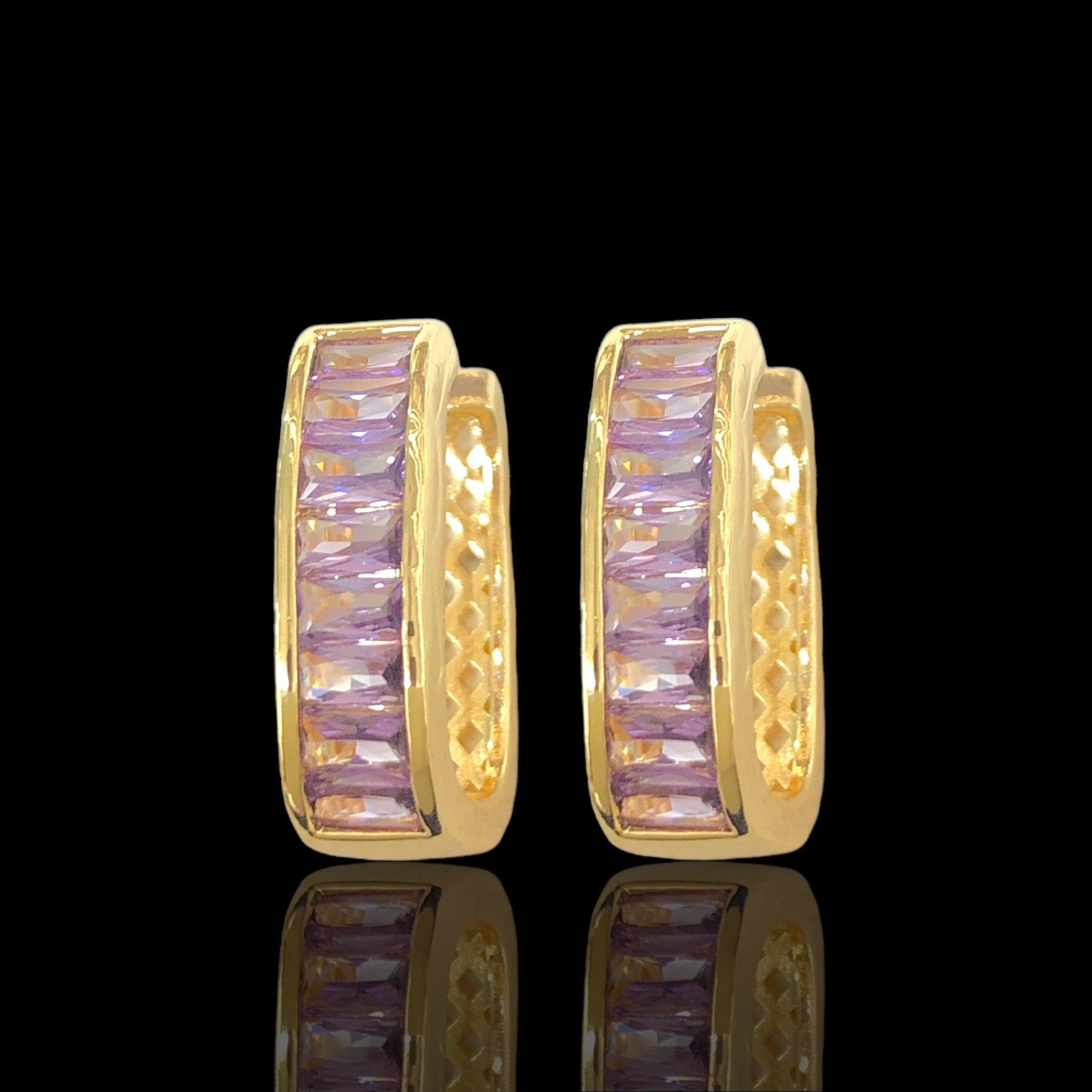 Oro Laminado Gold Filled Milano Baguette CZ Hoop Earrings